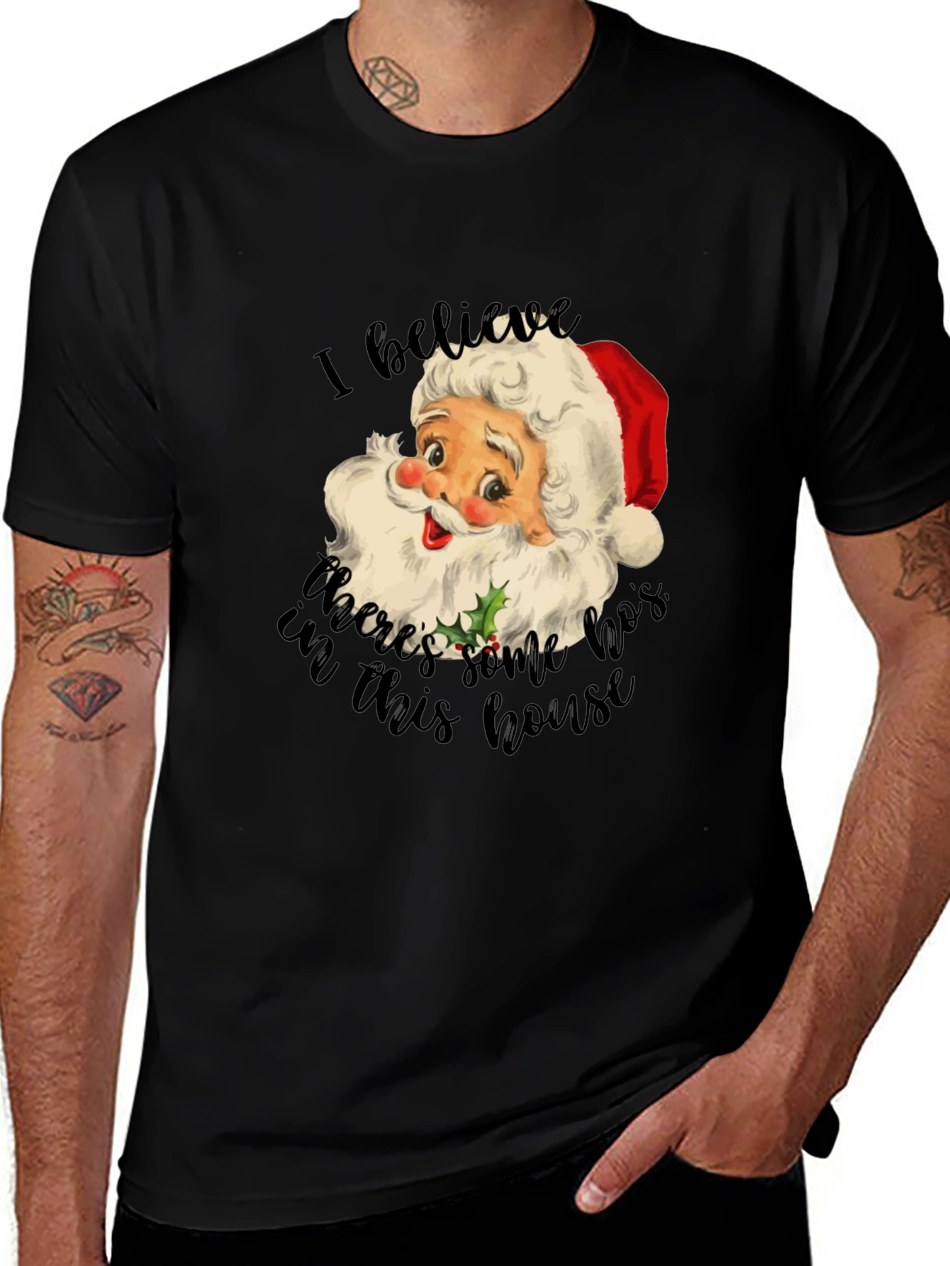 Black Funny Santa HOs Christmas T-Shirt main image