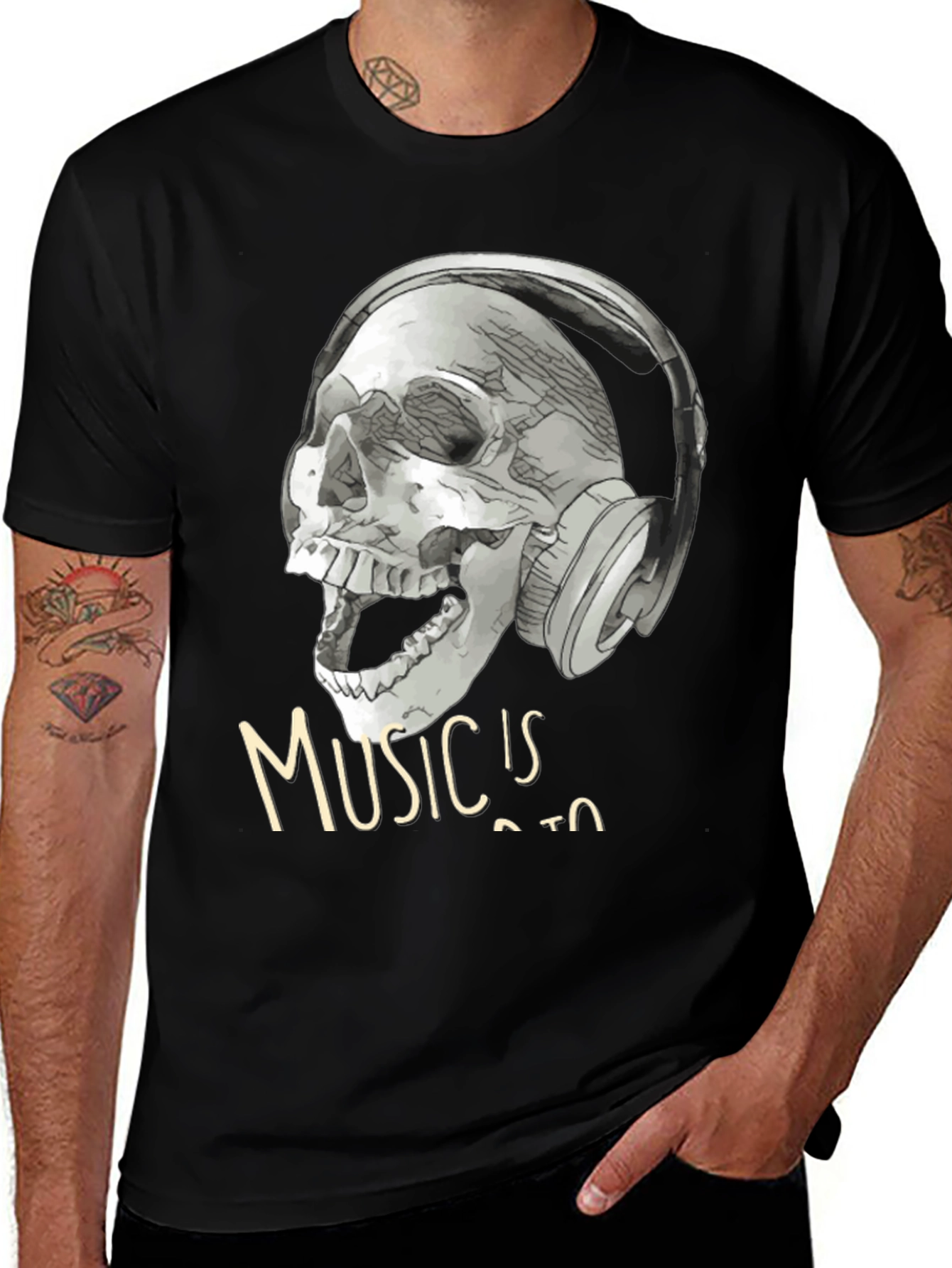 Skull with Headphones T-Shirt - Music is Life Tee