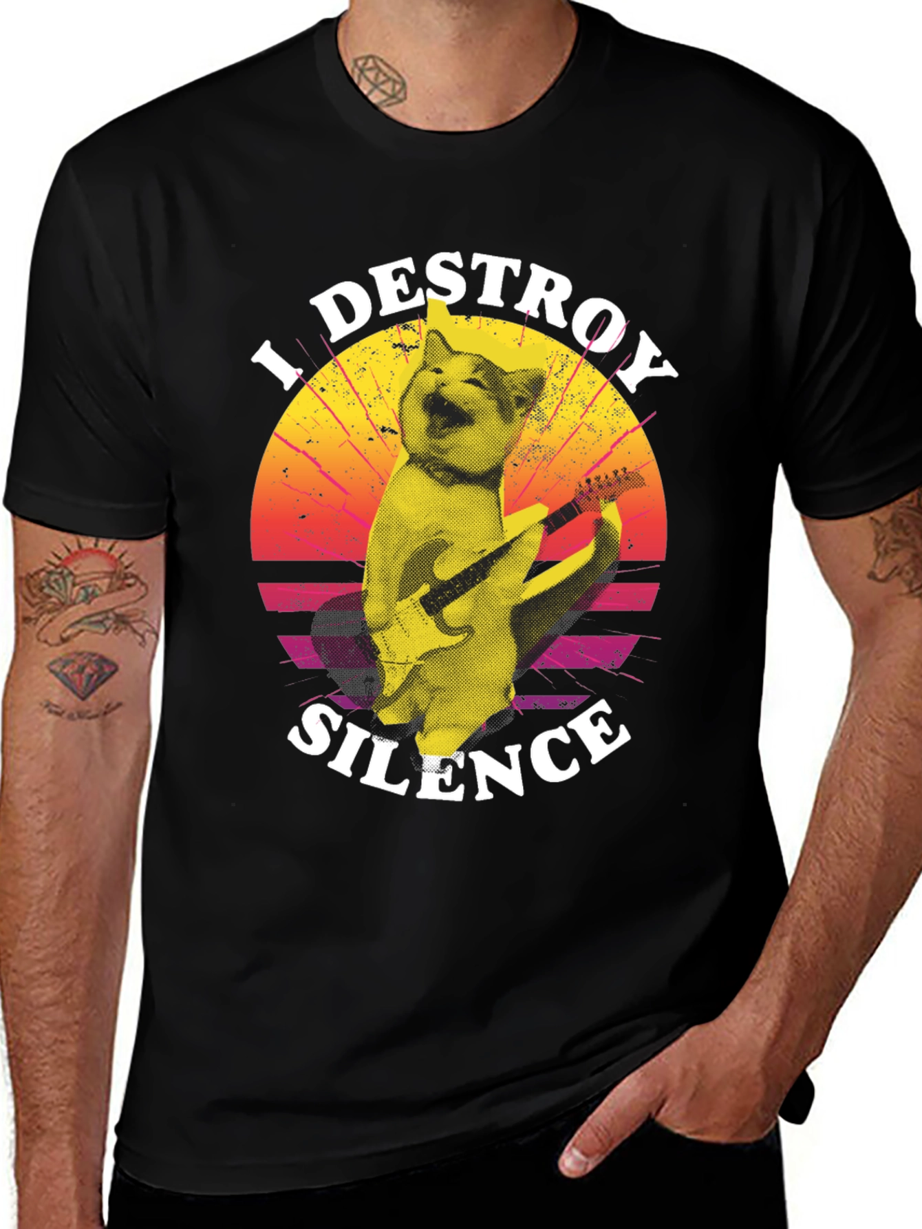 Variant 22 of I Destroy Silence Cat Playing Guitar T-Shirt