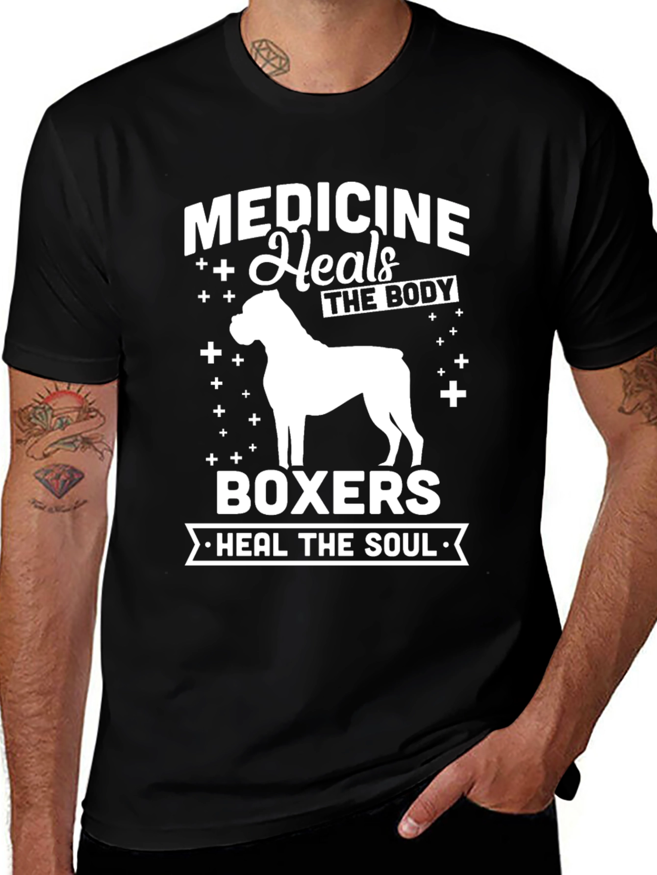 Medicine Heals Body, Boxers Heal Soul Black T-Shirt