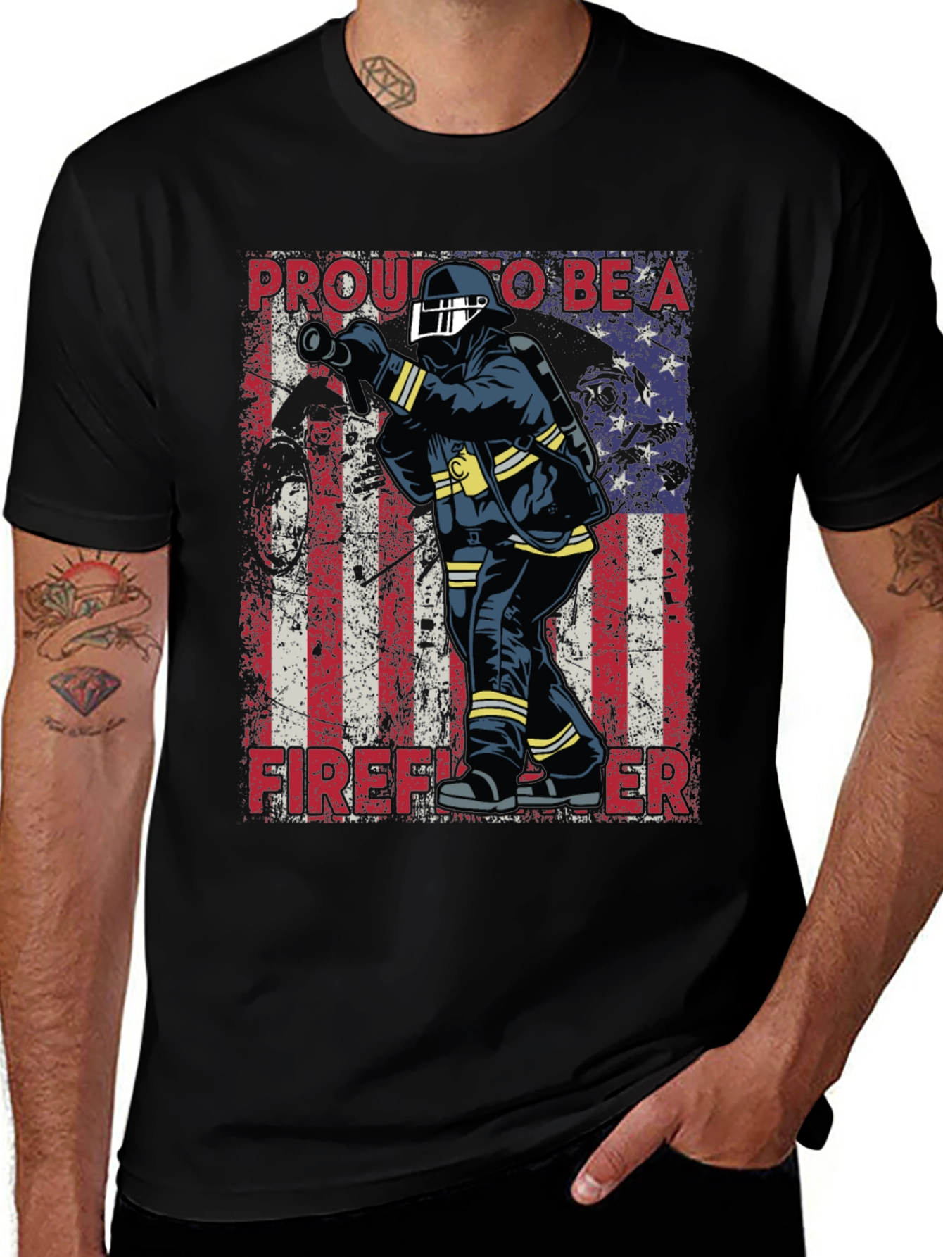 Variant 5 of Proud Firefighter USA Flag Graphic T-Shirt