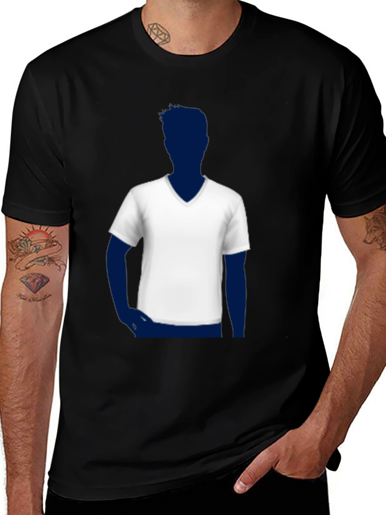 Variant 20 of Men's Black T-Shirt with White V-Neck Design