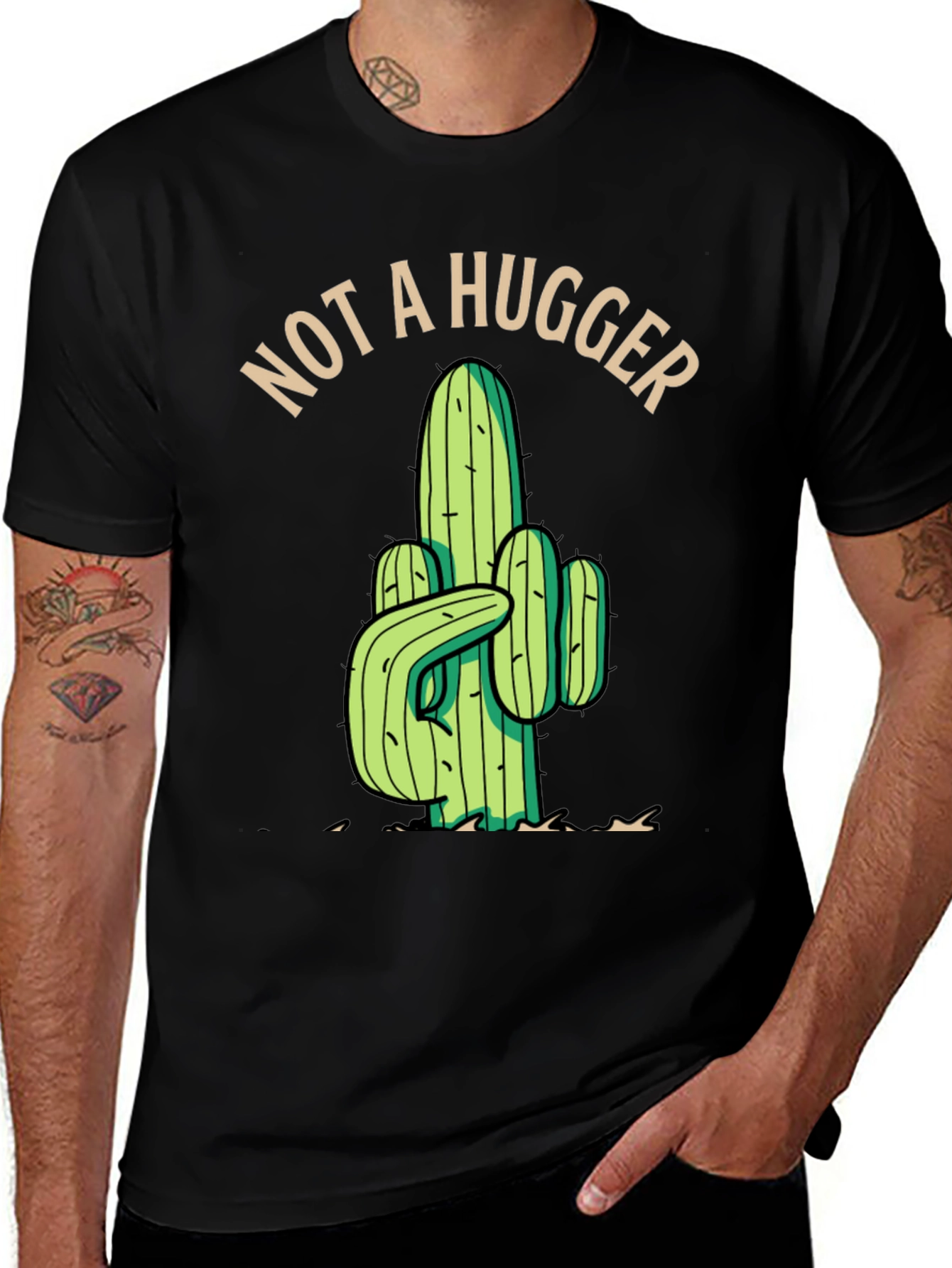Variant 19 of Not a Hugger Cactus Graphic Tee - Black