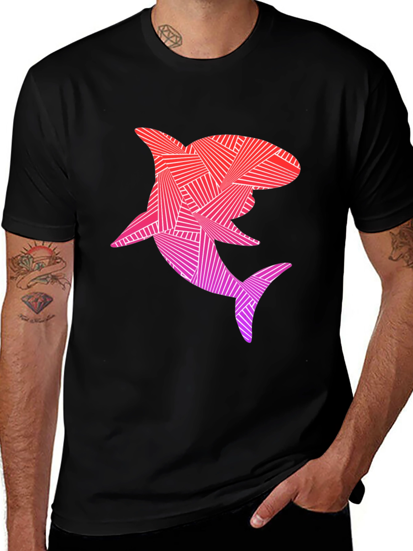 Variant 23 of Geometric Shark Graphic T-Shirt - Black