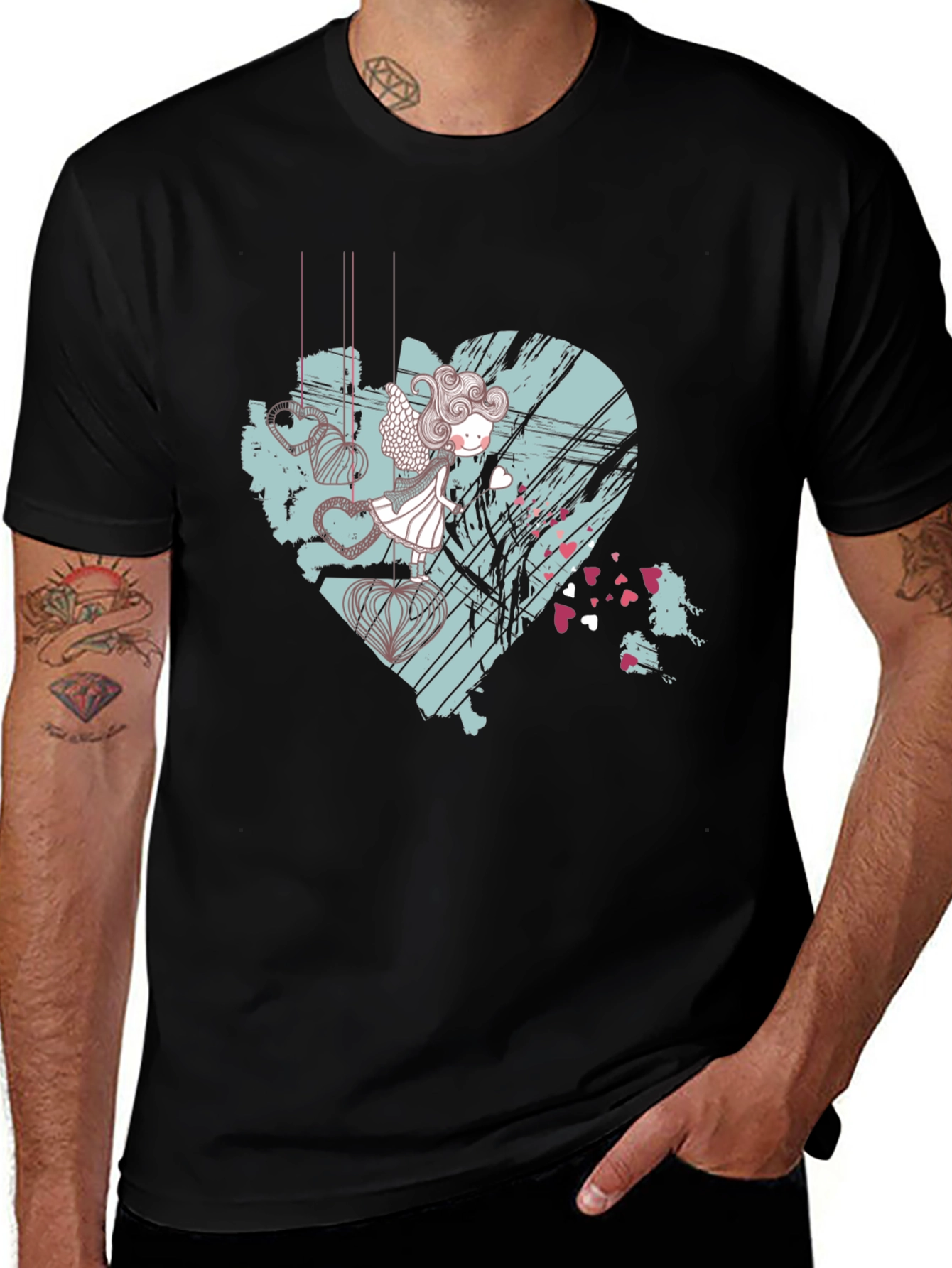 Variant 19 of Artistic Heart Angel Graphic Tee - Black Cotton Blend