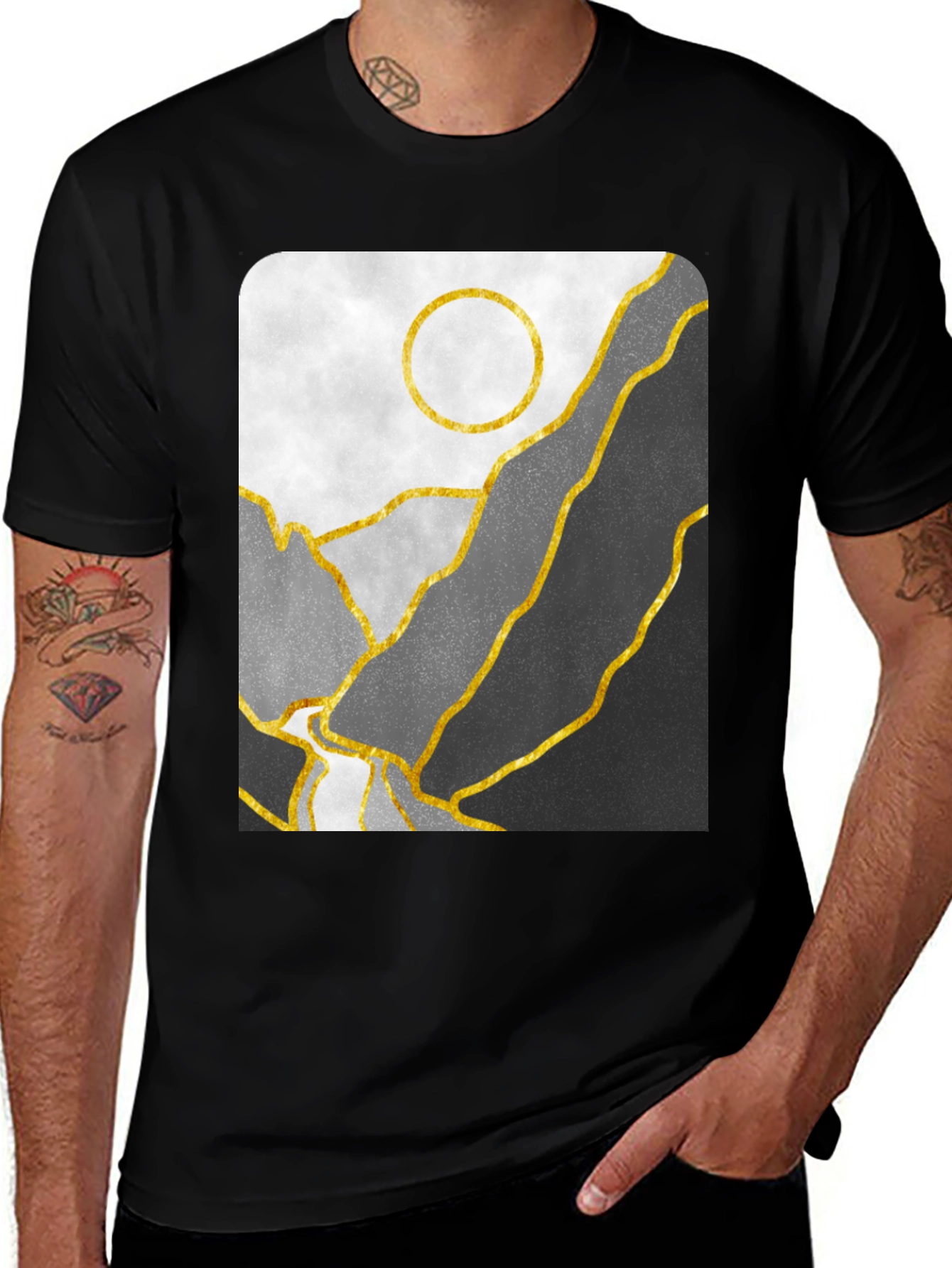 Abstract Mountain Graphic Tee - Unisex Black T-Shirt