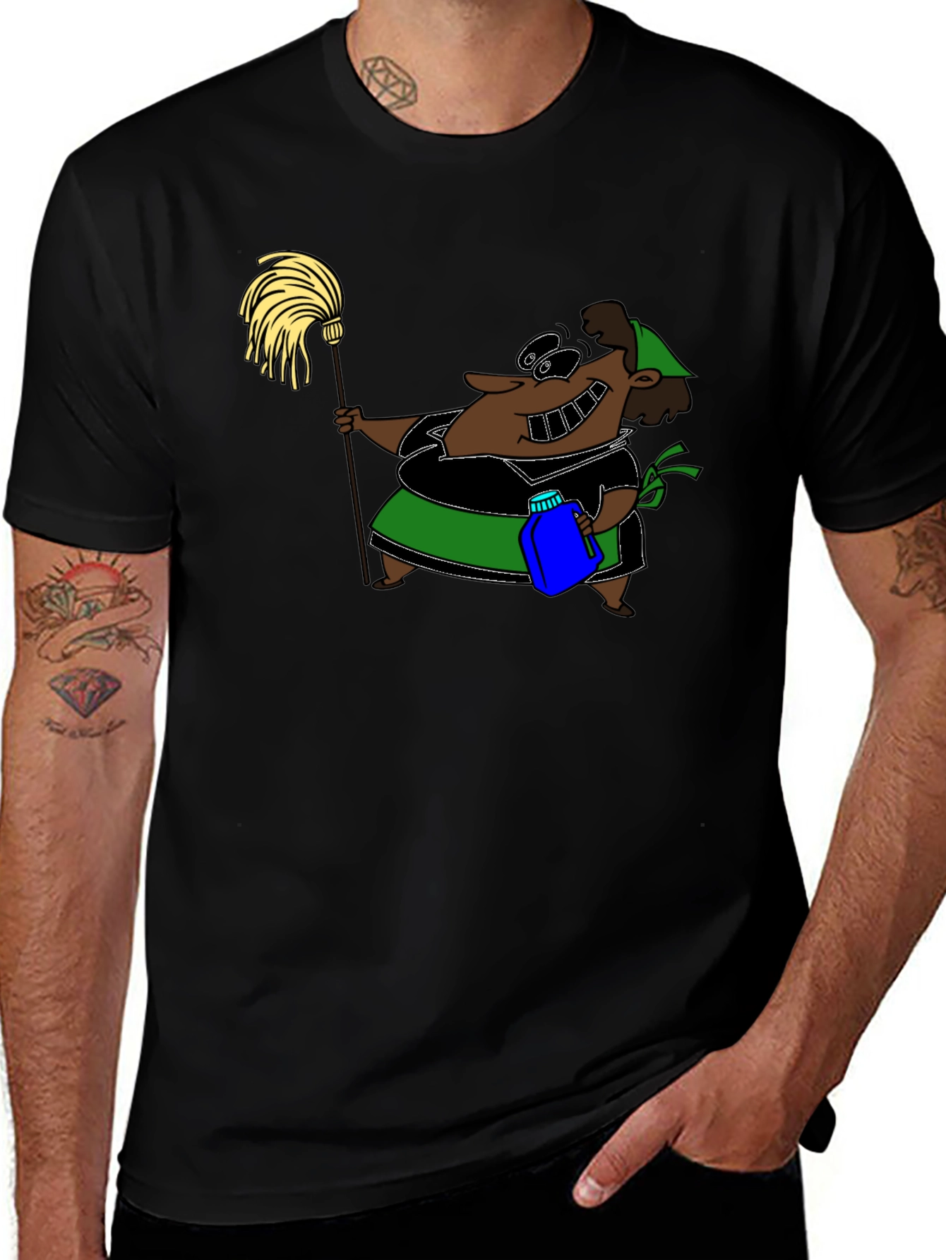 Variant 22 of Cartoon Cleaning Lady Black T-Shirt
