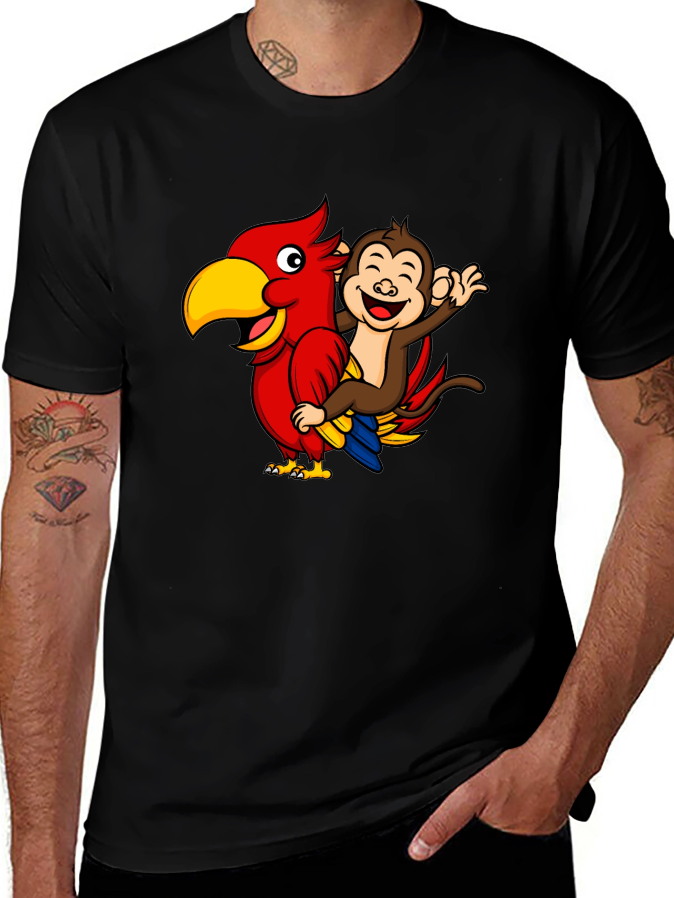 Monkey Riding Parrot Graphic Tee