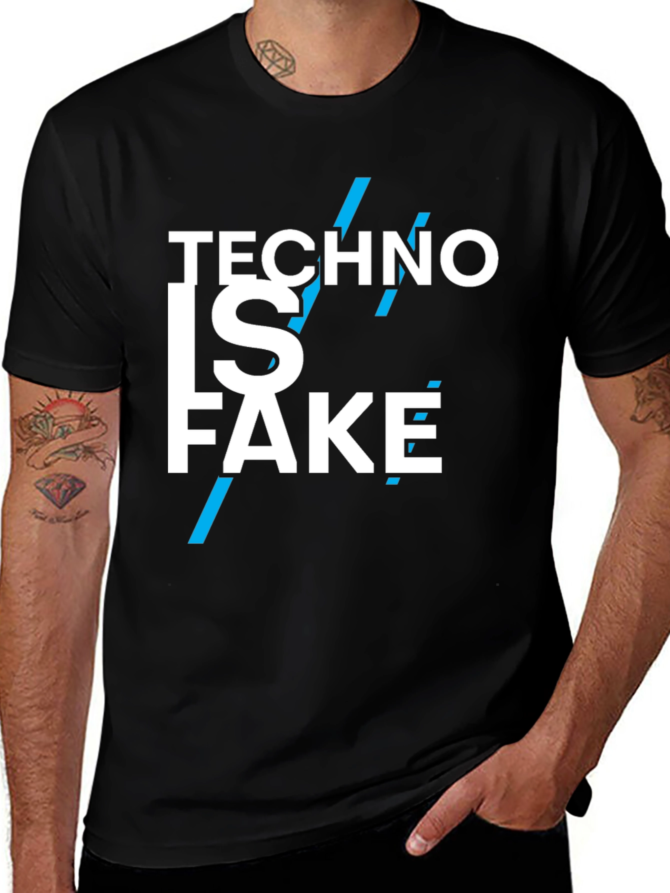 Variant 17 of Techno Is Fake Black Graphic T-Shirt