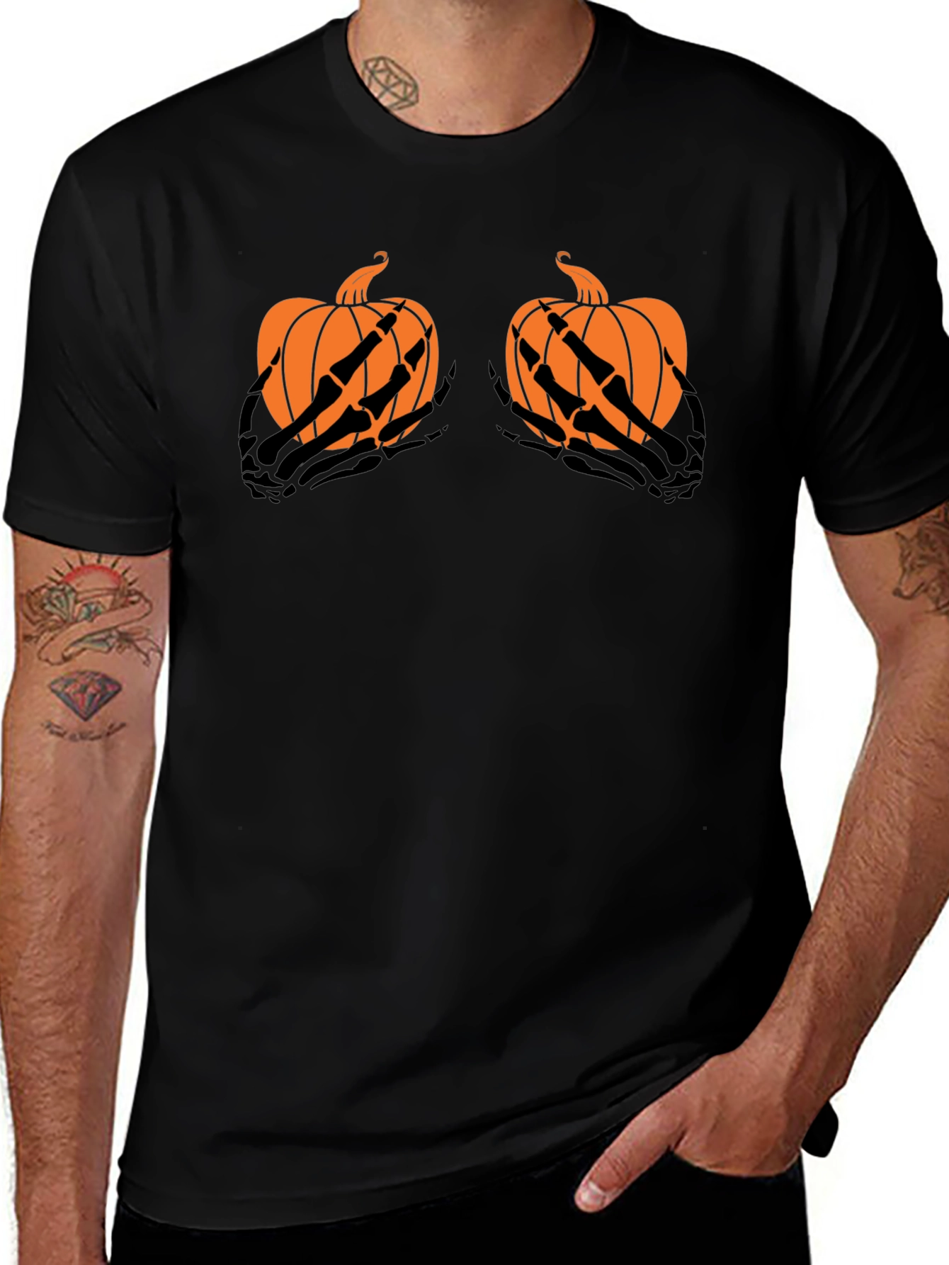 Variant 5 of Halloween Pumpkin Skeleton Hands T-Shirt