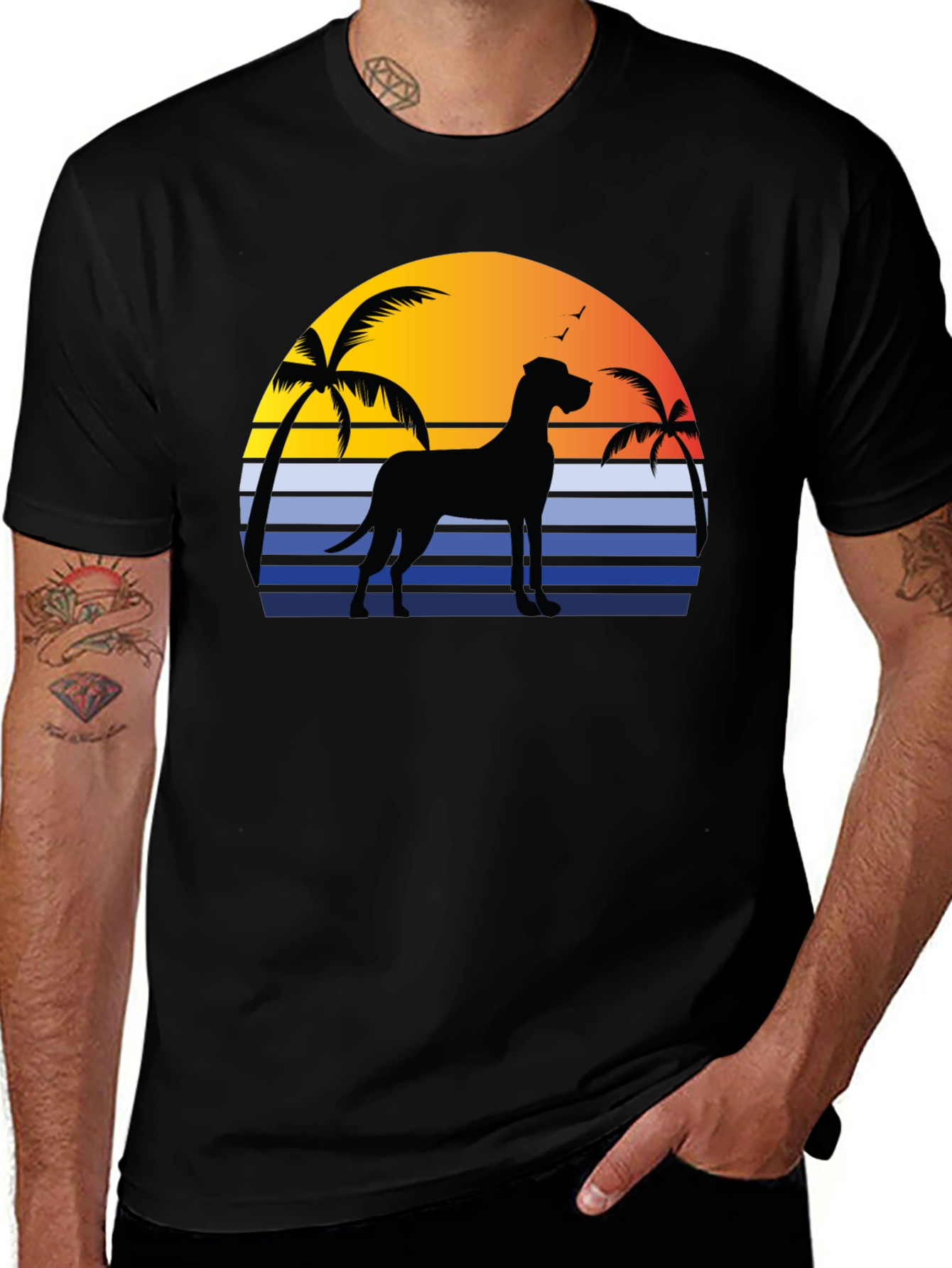 Great Dane Sunset T-Shirt - Beach Dog Tee