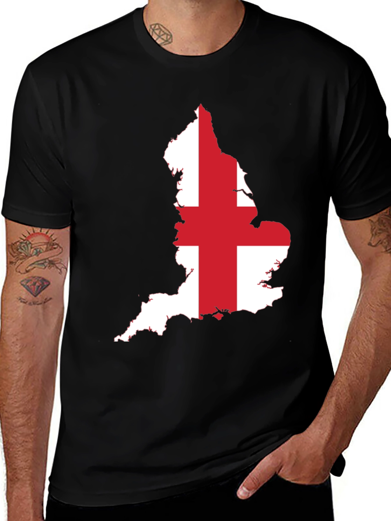 England Flag Map Graphic Tee - Black Cotton T-Shirt