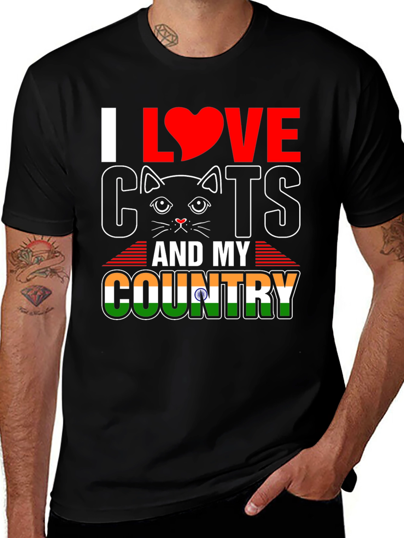 Variant 23 of I Love Cats and My Country India T-Shirt
