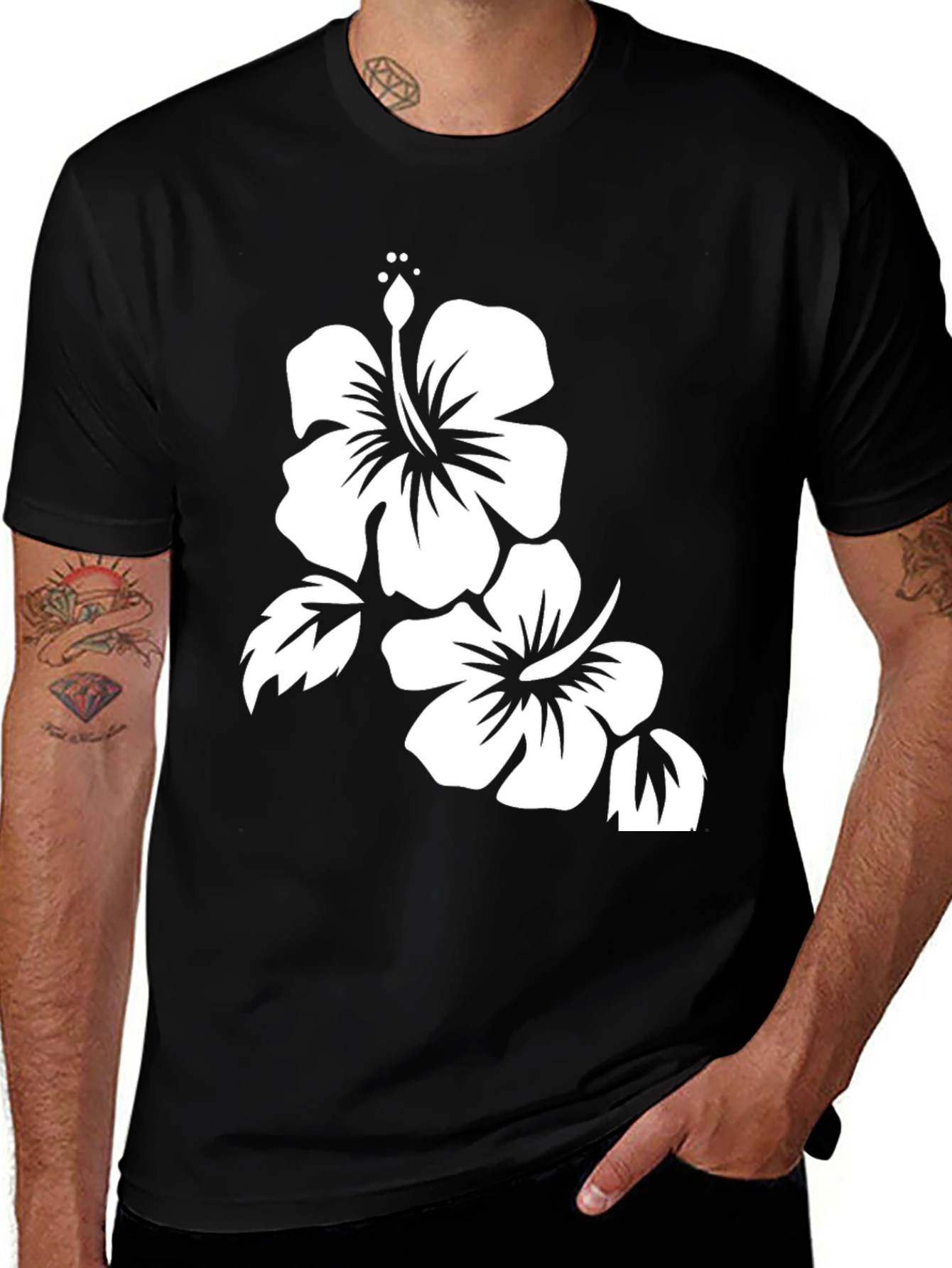 Variant 18 of Black Floral Hibiscus T-Shirt