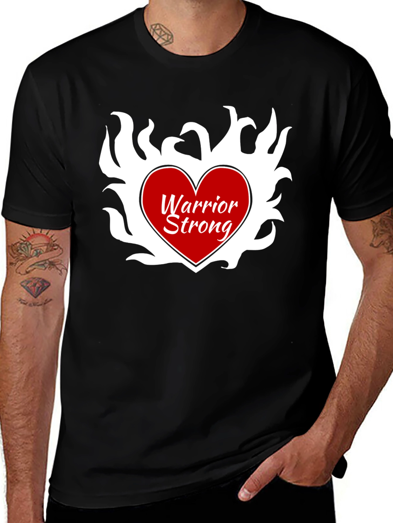 Warrior Strong Heart Graphic Tee - Black Cotton T-Shirt