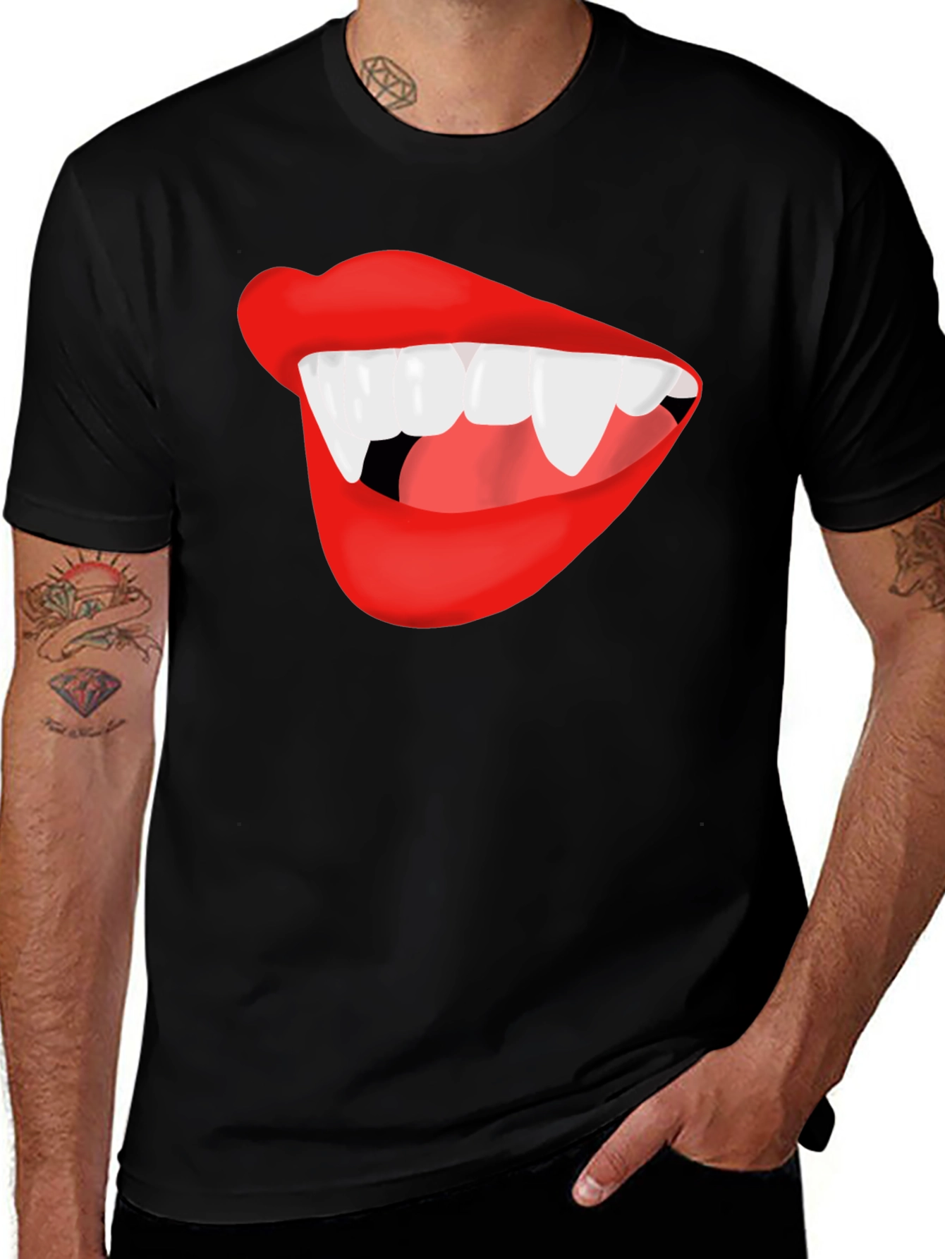 Variant 29 of Vampire Lips Black T-Shirt - Halloween Costume Tee
