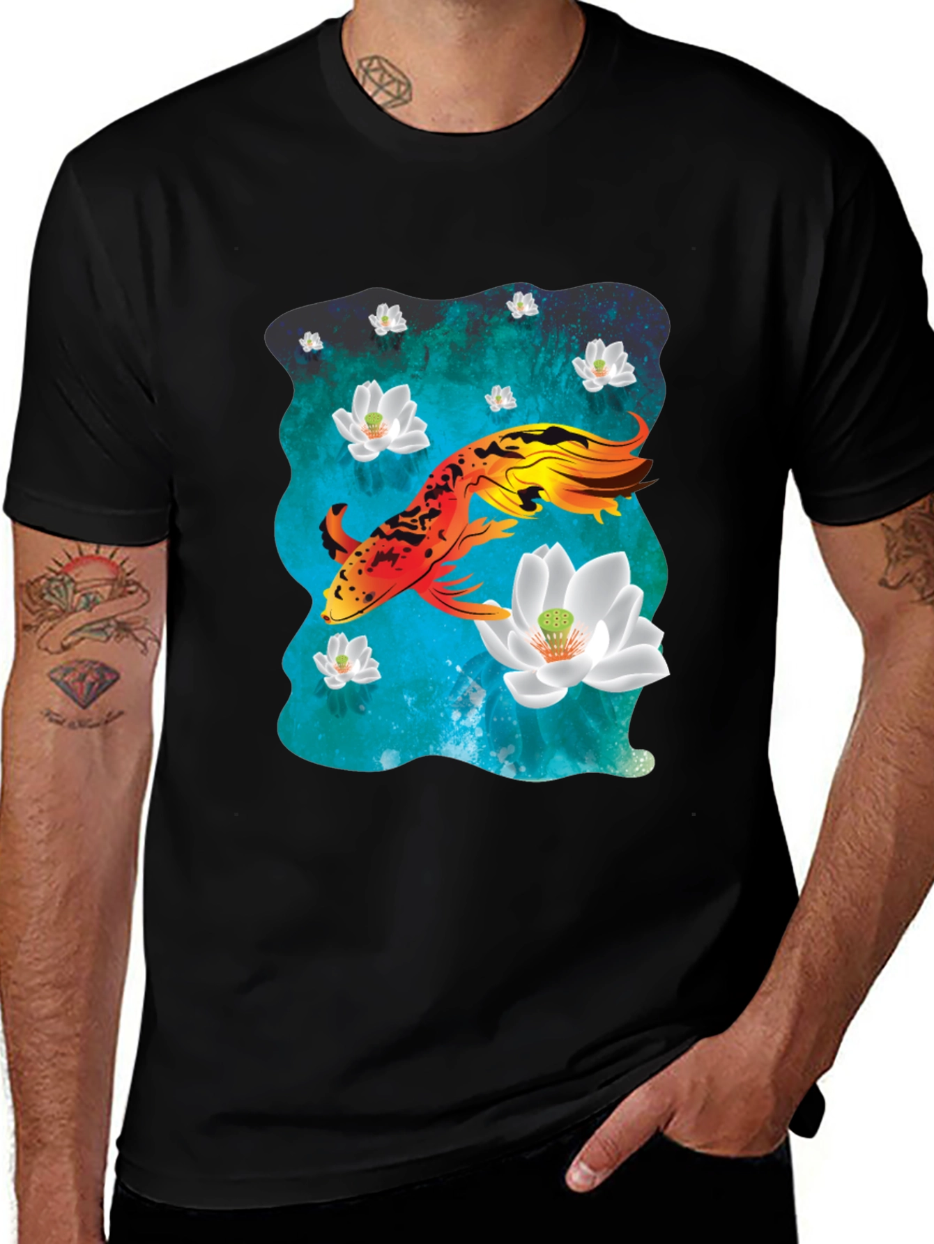 Variant 28 of Koi Fish & Lotus Flower Graphic T-Shirt