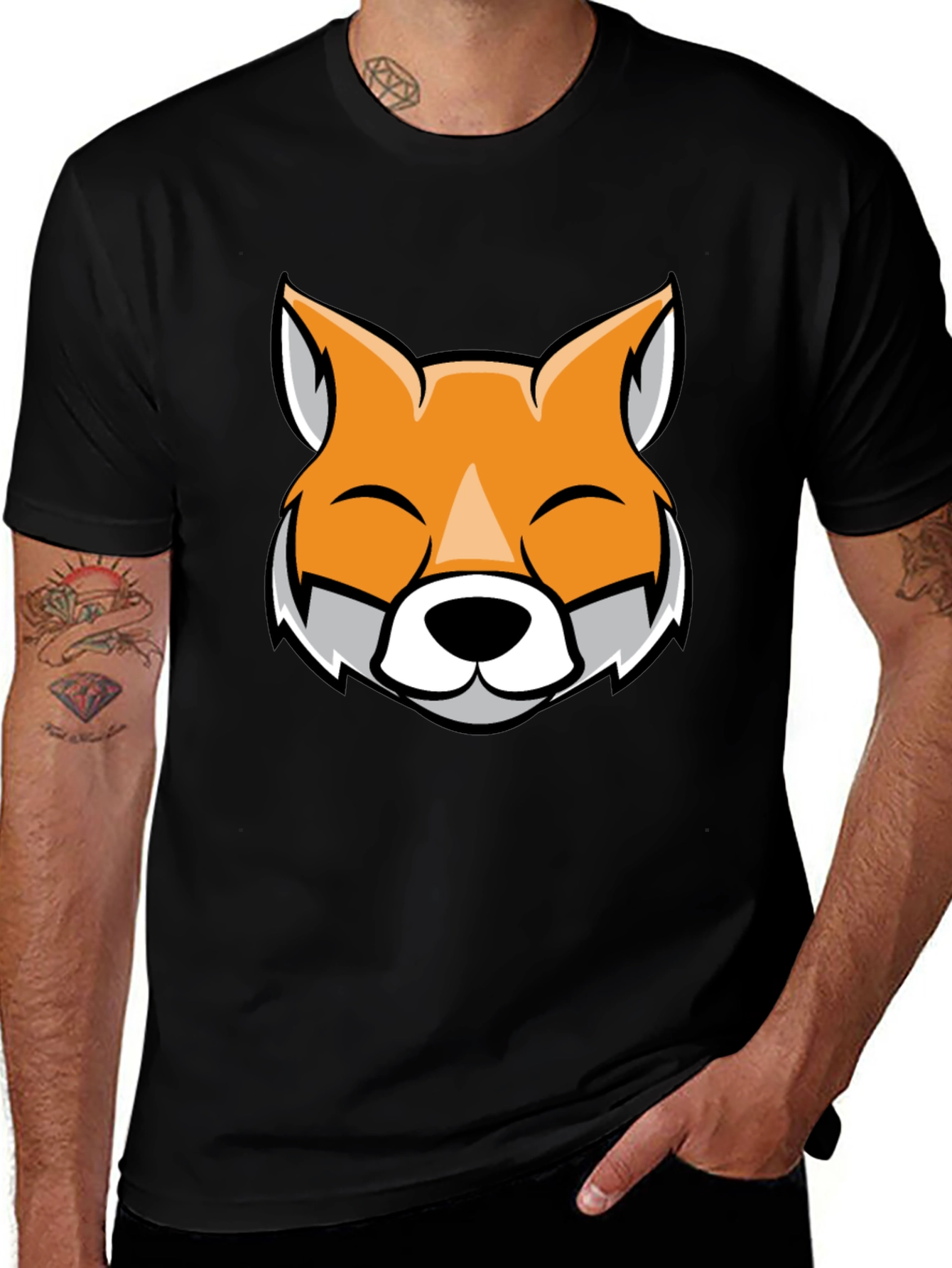 Variant 13 of Fox Face Graphic Black T-Shirt