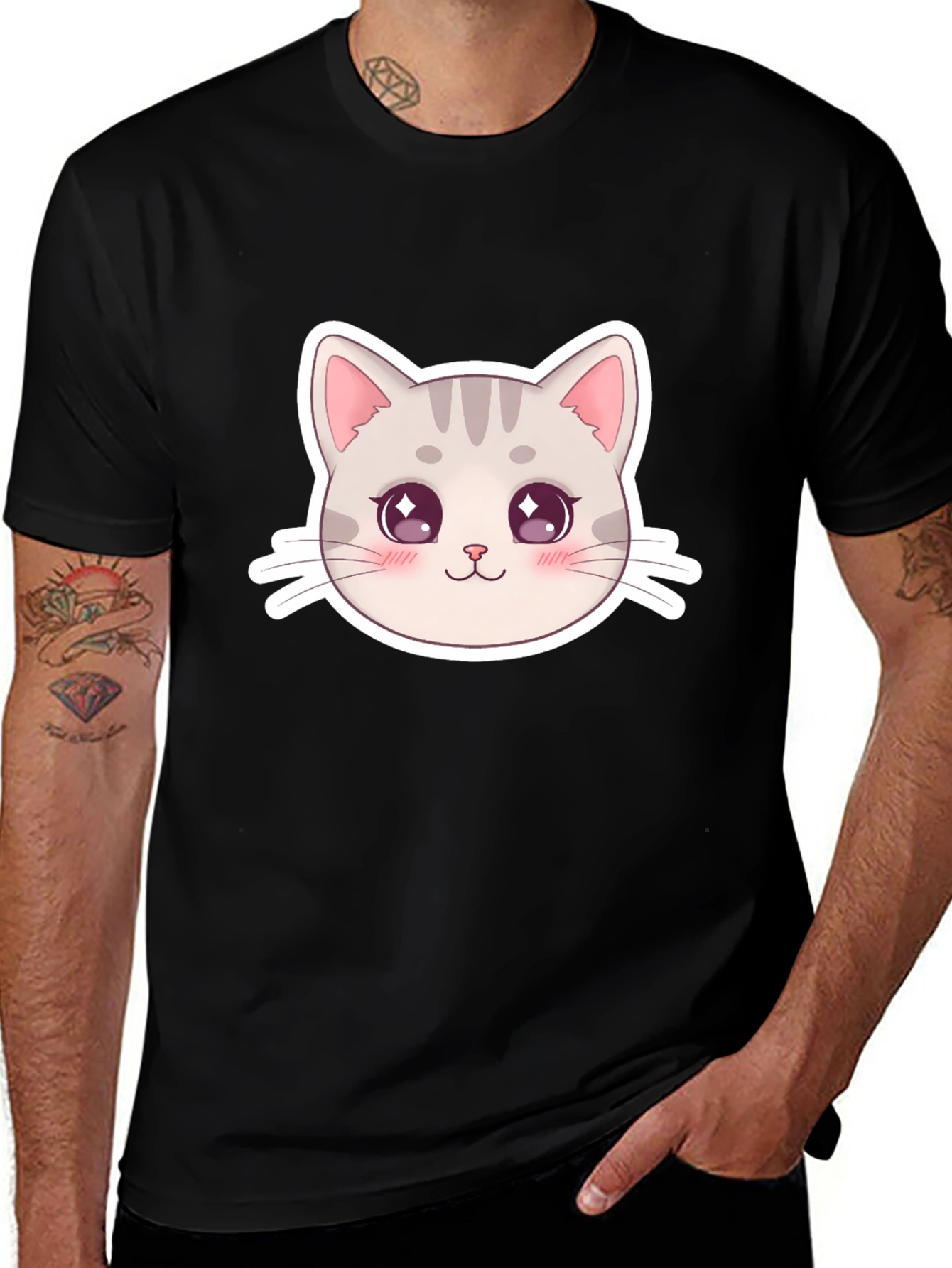 Variant 3 of Cute Cat Face Graphic Black T-Shirt