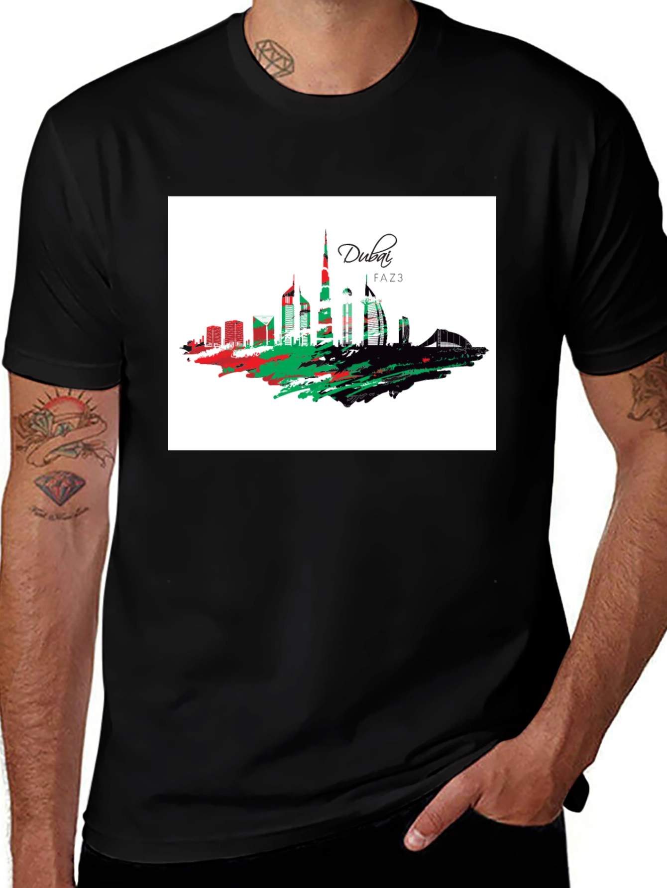 Dubai Skyline Graphic Tee - Stylish Black T-Shirt