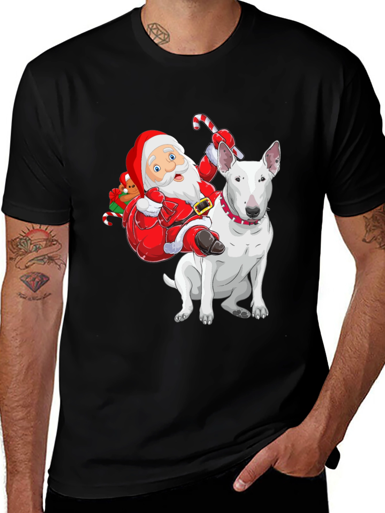 Santa Riding a Bull Terrier T-Shirt