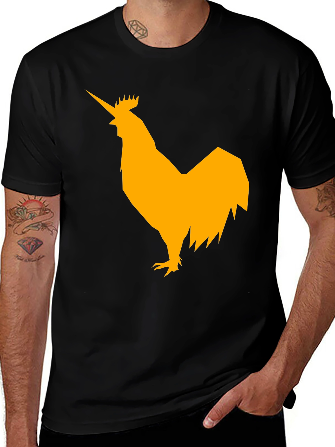Variant 23 of Rooster Unicorn Graphic Tee - Black Cotton Blend