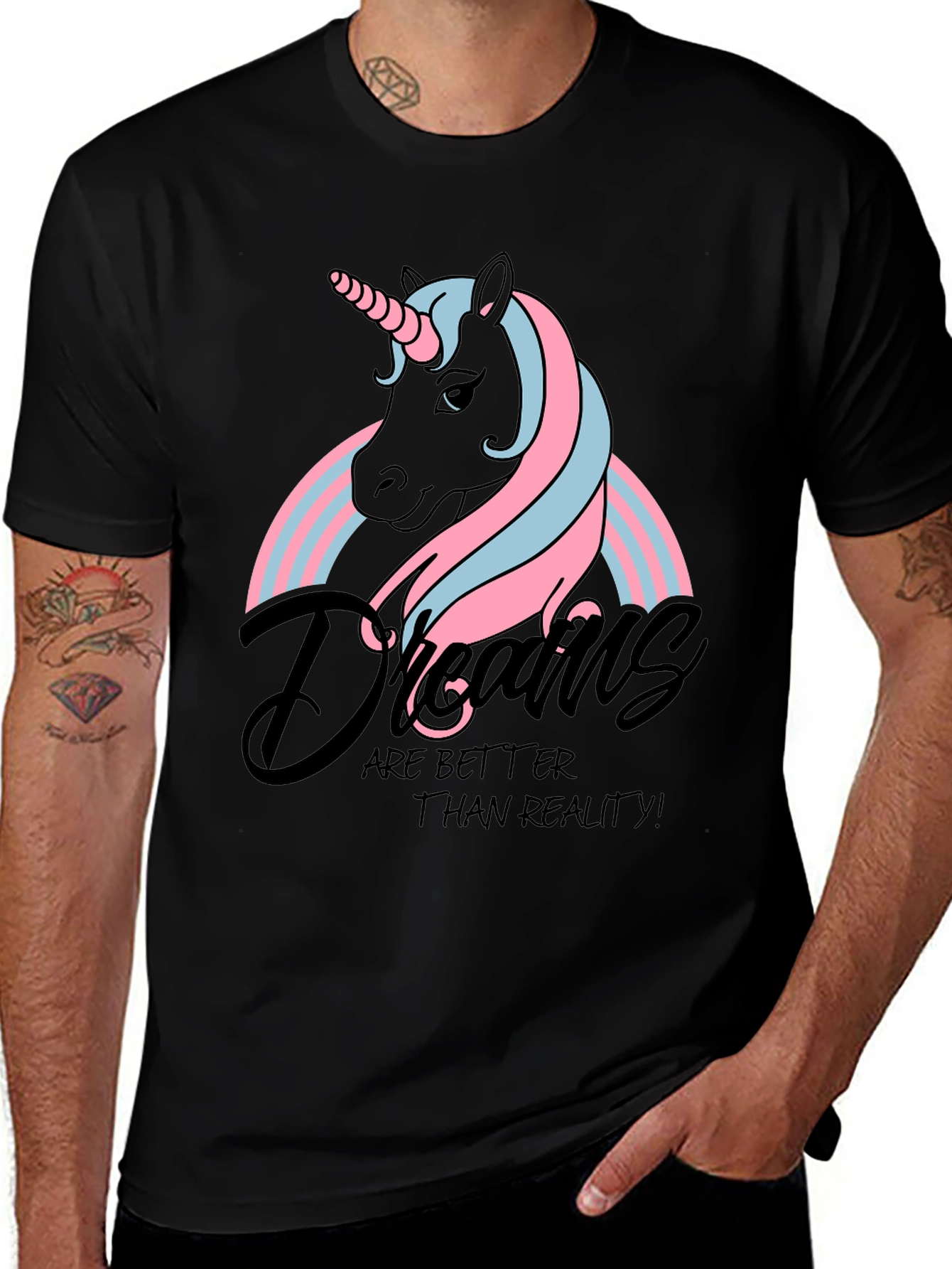 Variant 8 of Dreams Are Better T-Shirt: Black Unicorn Design