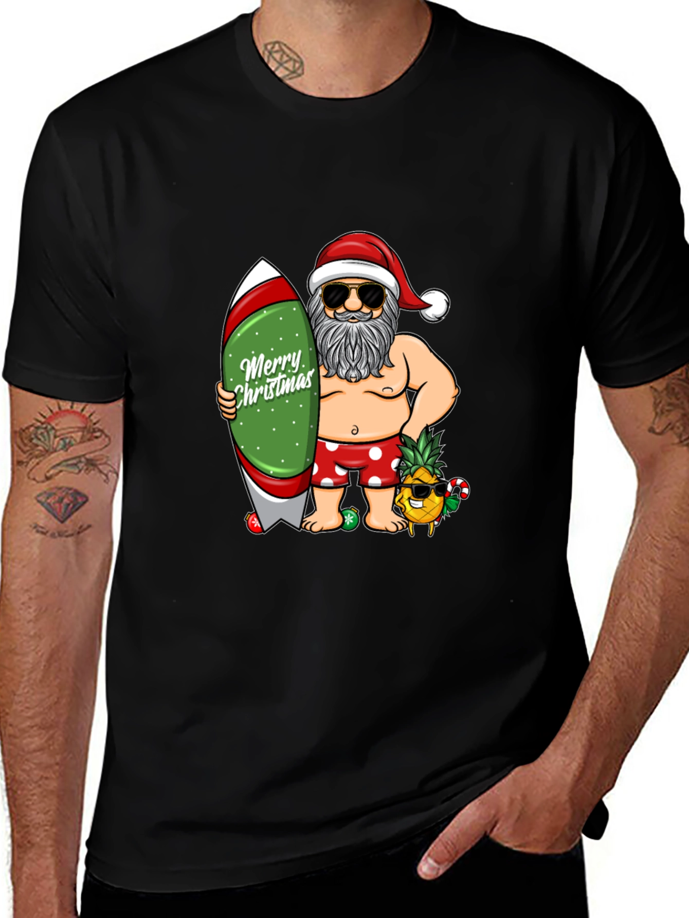 Santa Surfer T-Shirt - Christmas Beach Vibes