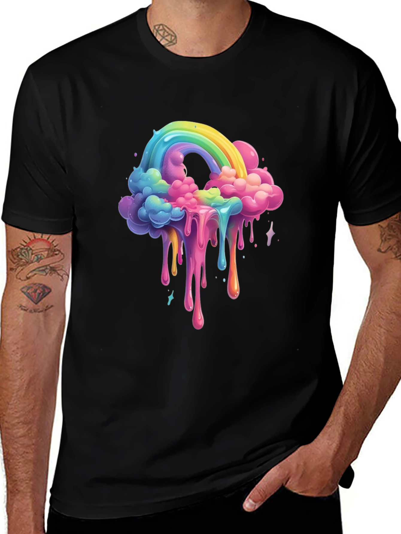 Variant 16 of Rainbow Drip Graphic Tee - Unique Cloud Design