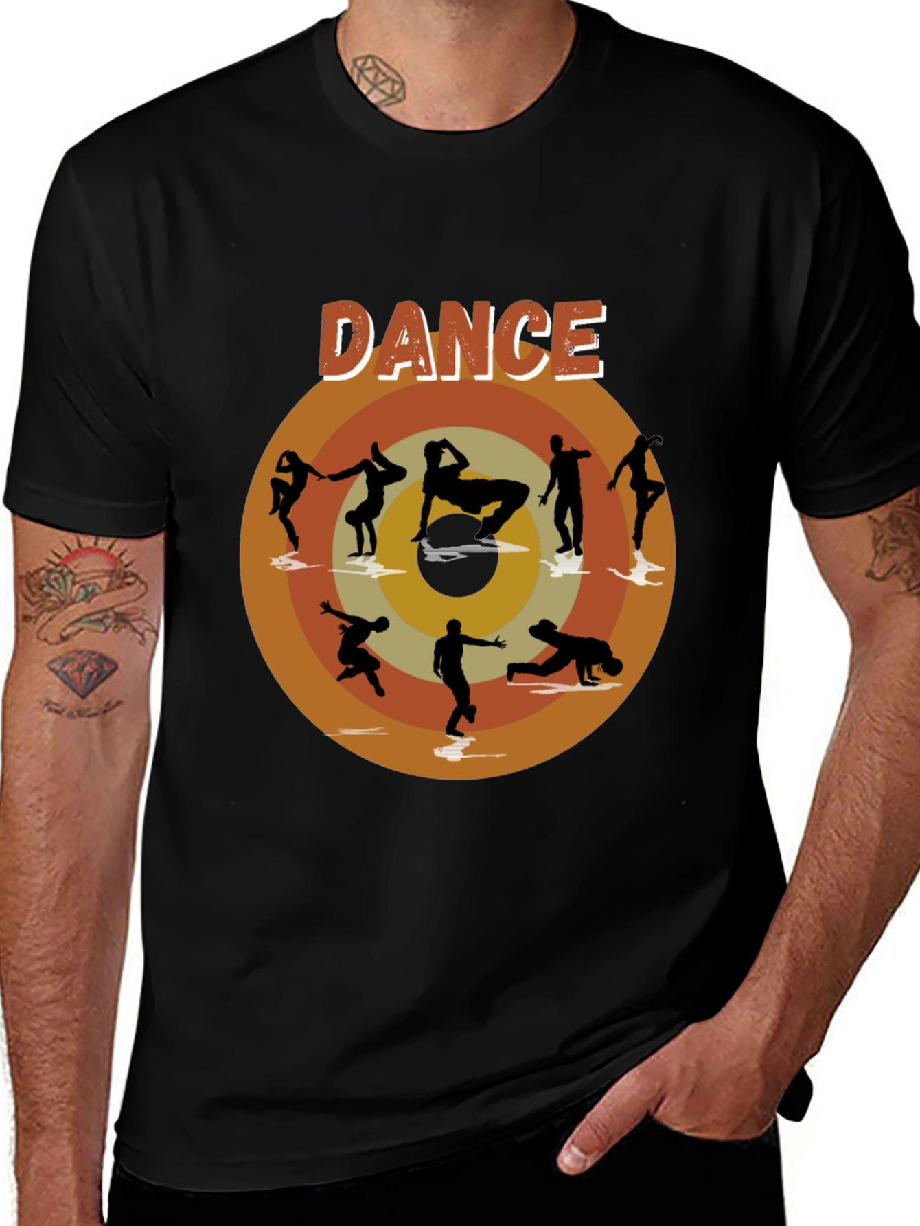 Variant 19 of Dance Circle Graphic Tee - Retro Style Black T-Shirt