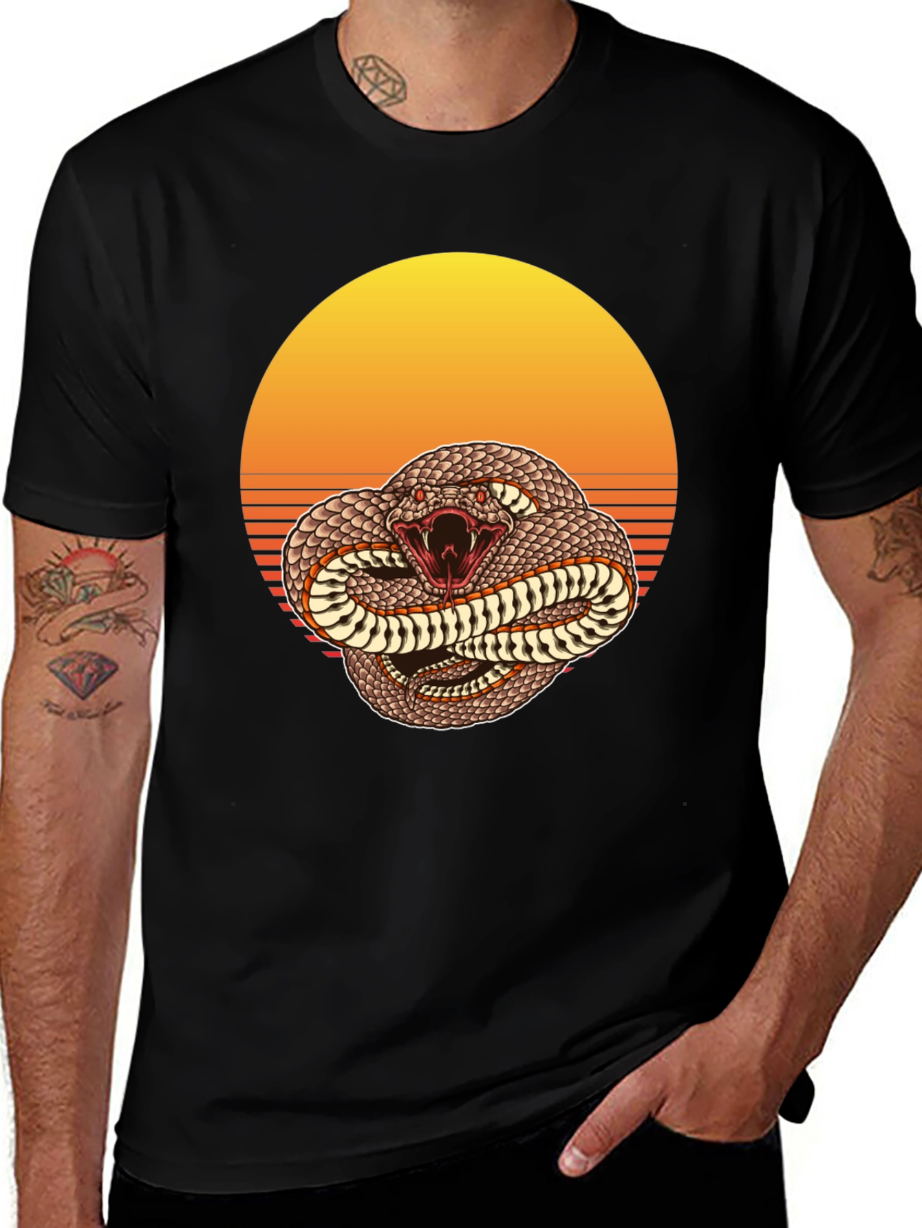 Variant 11 of Snake Sunset Graphic Tee - Men's Black T-Shirt