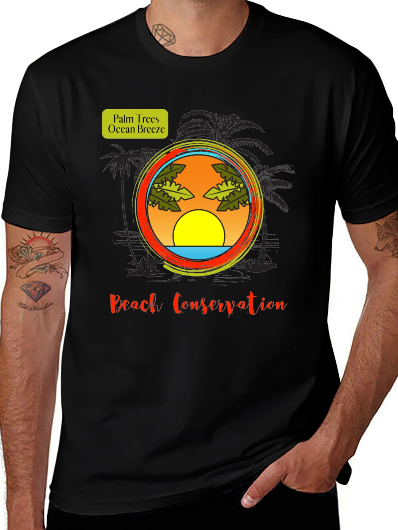 Variant 26 of Beach Conservation T-Shirt - Palm Trees and Ocean Breeze