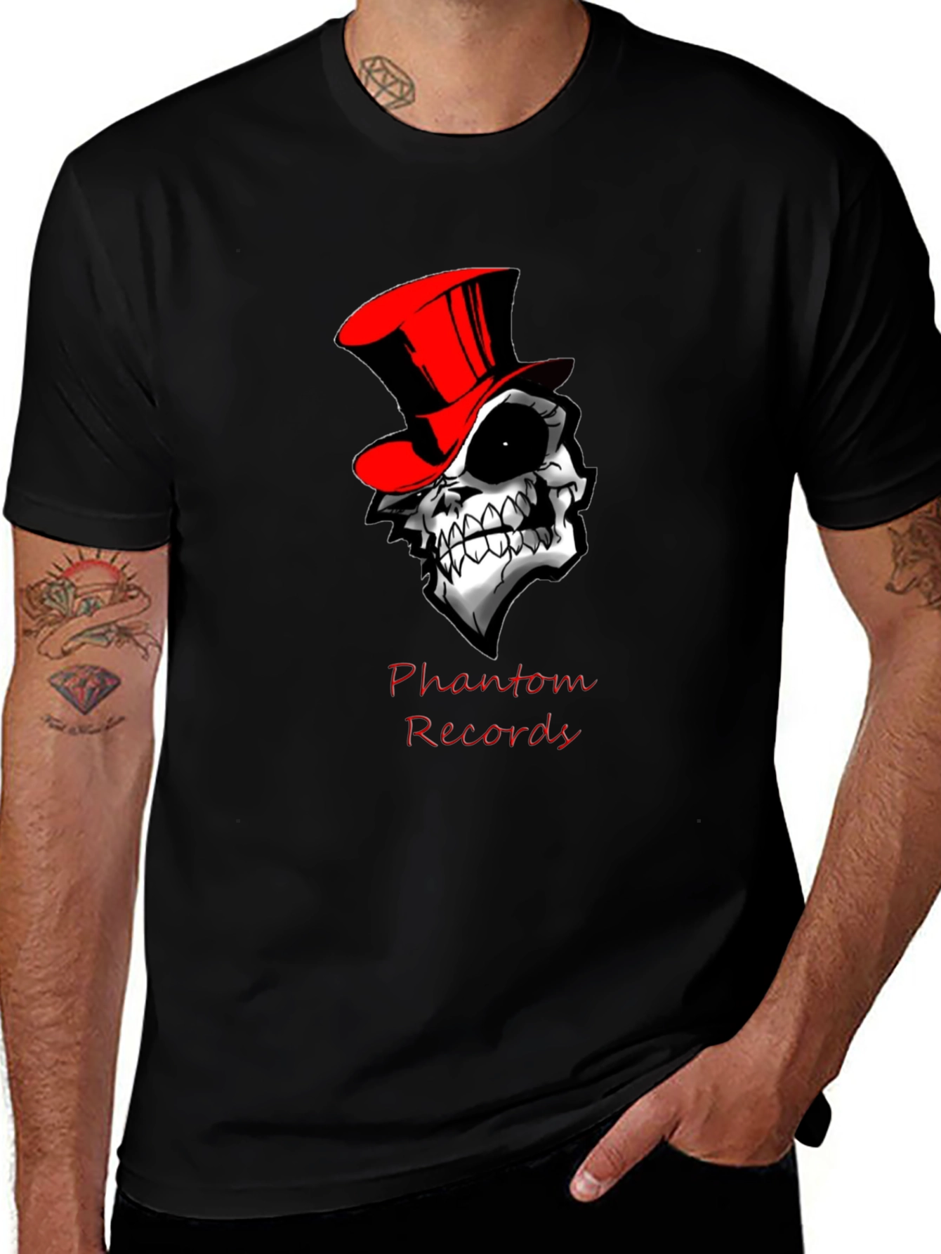 Variant 7 of Phantom Records Skull Top Hat Graphic T-Shirt