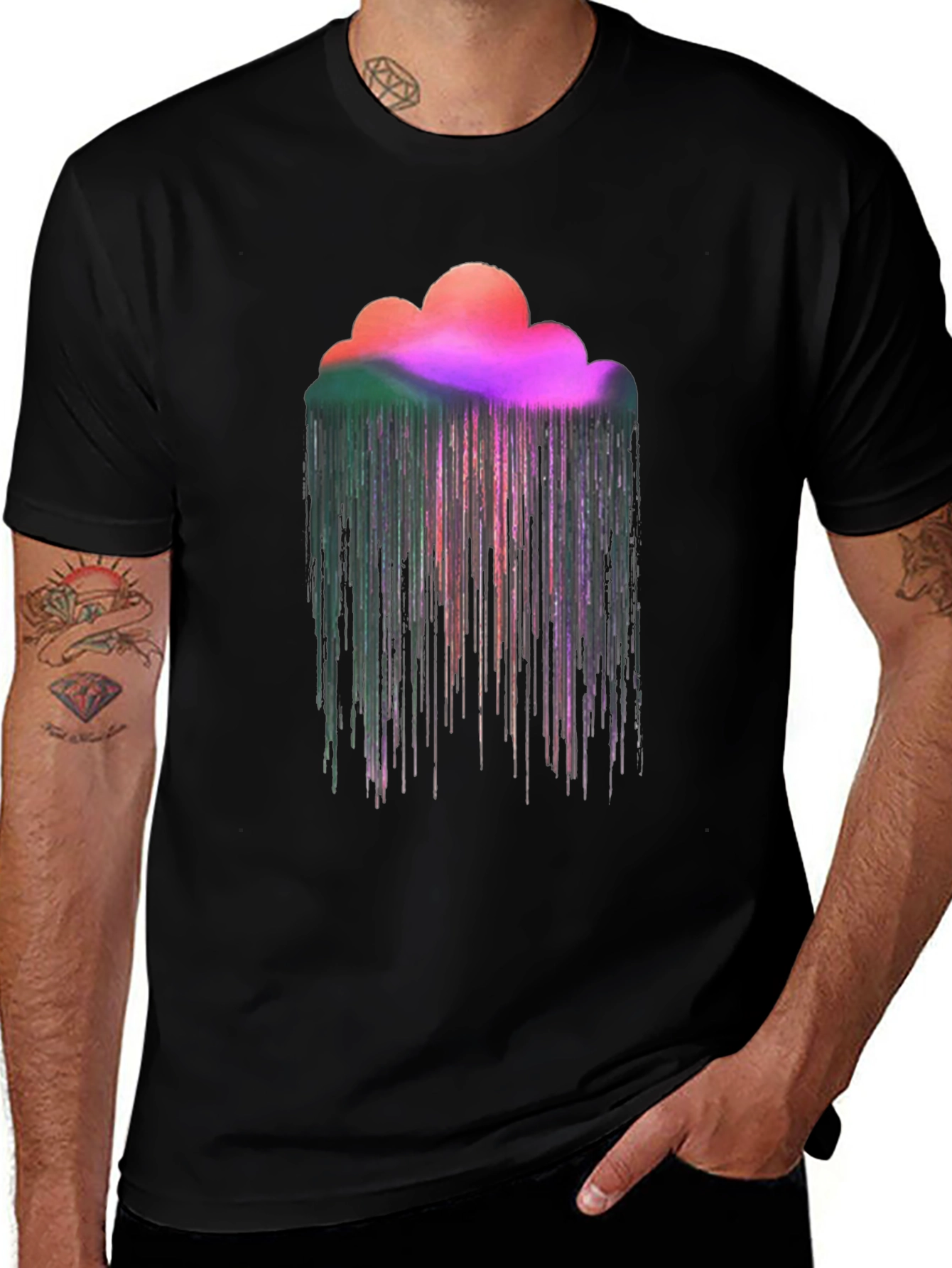 Variant 17 of Modern Cloud Print Black Crew Neck T-Shirt