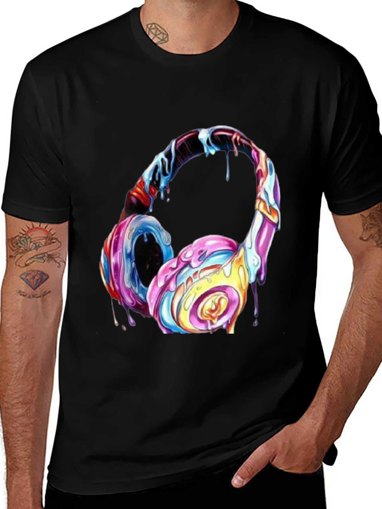 Variant 15 of Colorful Headphones Graphic Print Black T-Shirt