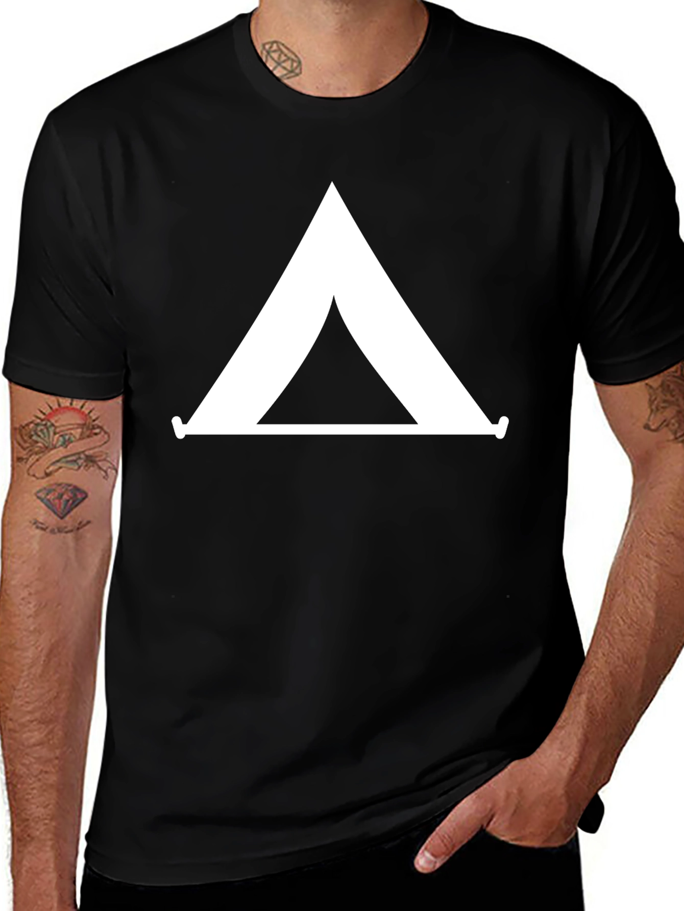 Black Minimalist Camping Tent Graphic Tee - Black Cotton T-Shirt main image