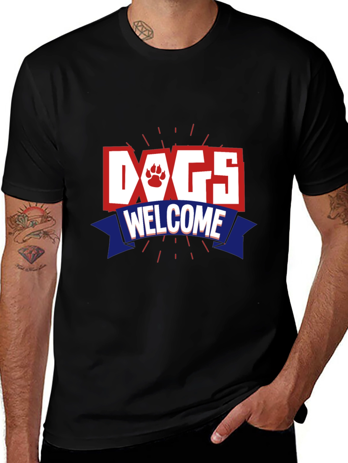 Variant 12 of Dogs Welcome Graphic Print Crew Neck T-Shirt