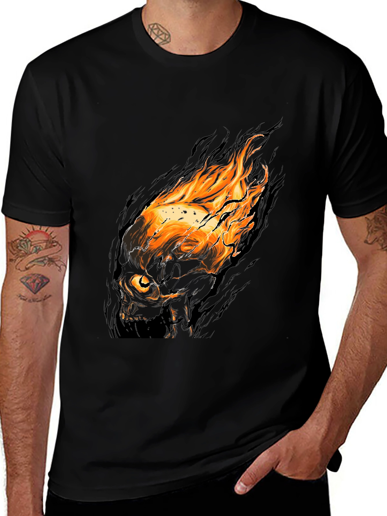 Variant 23 of Fiery Skull Graphic Black T-Shirt