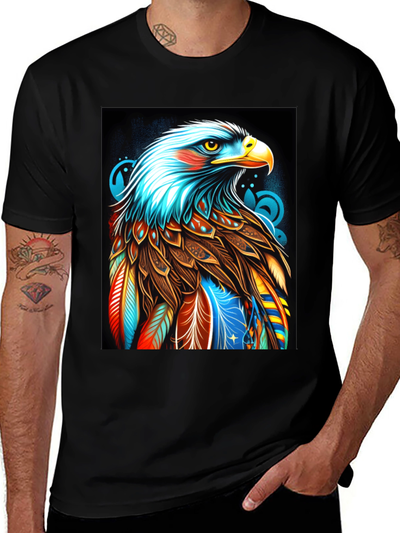 Variant 12 of Colorful Eagle Graphic Black T-Shirt