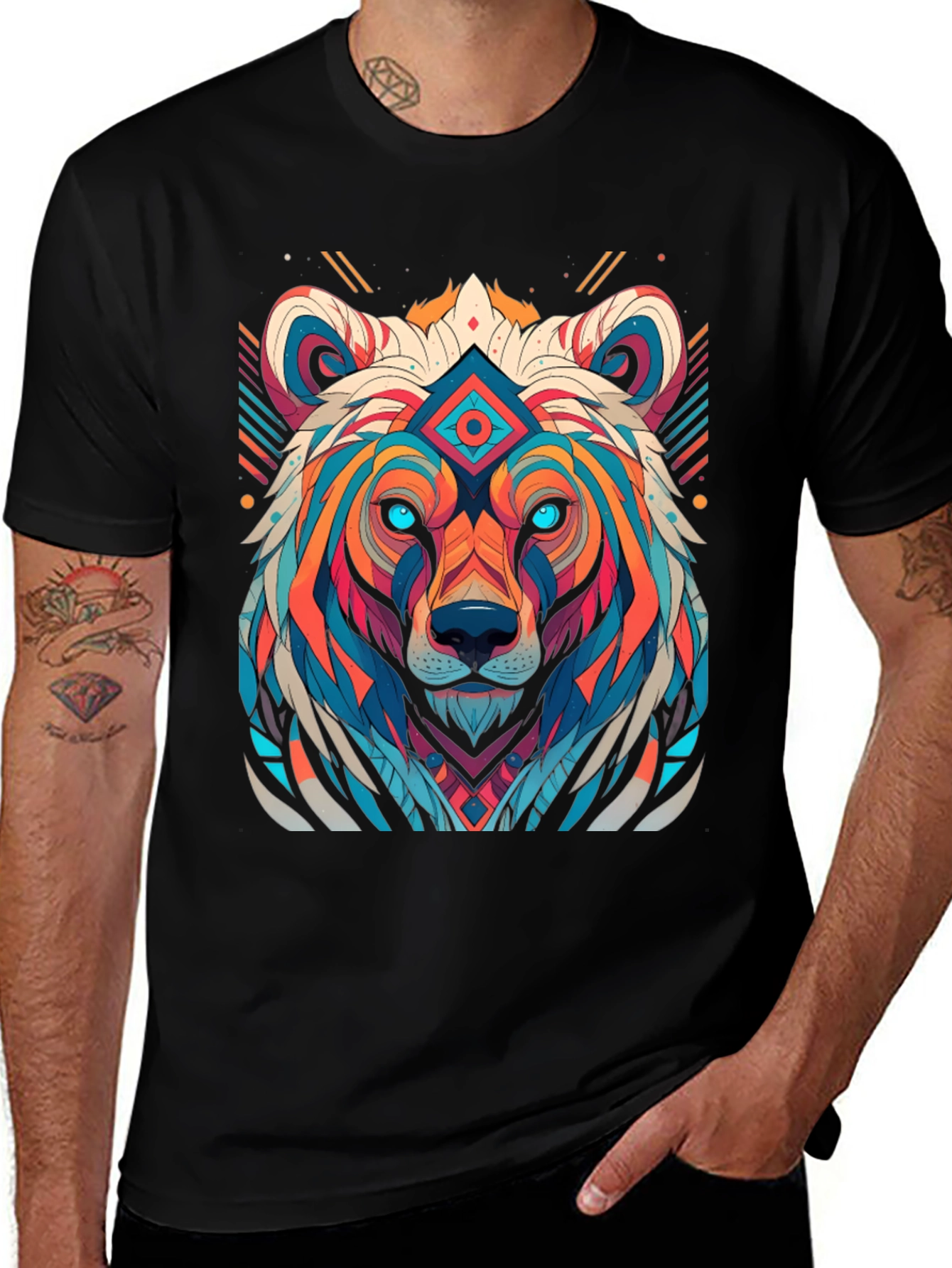 Variant 5 of Geometric Bear Graphic Tee - Black