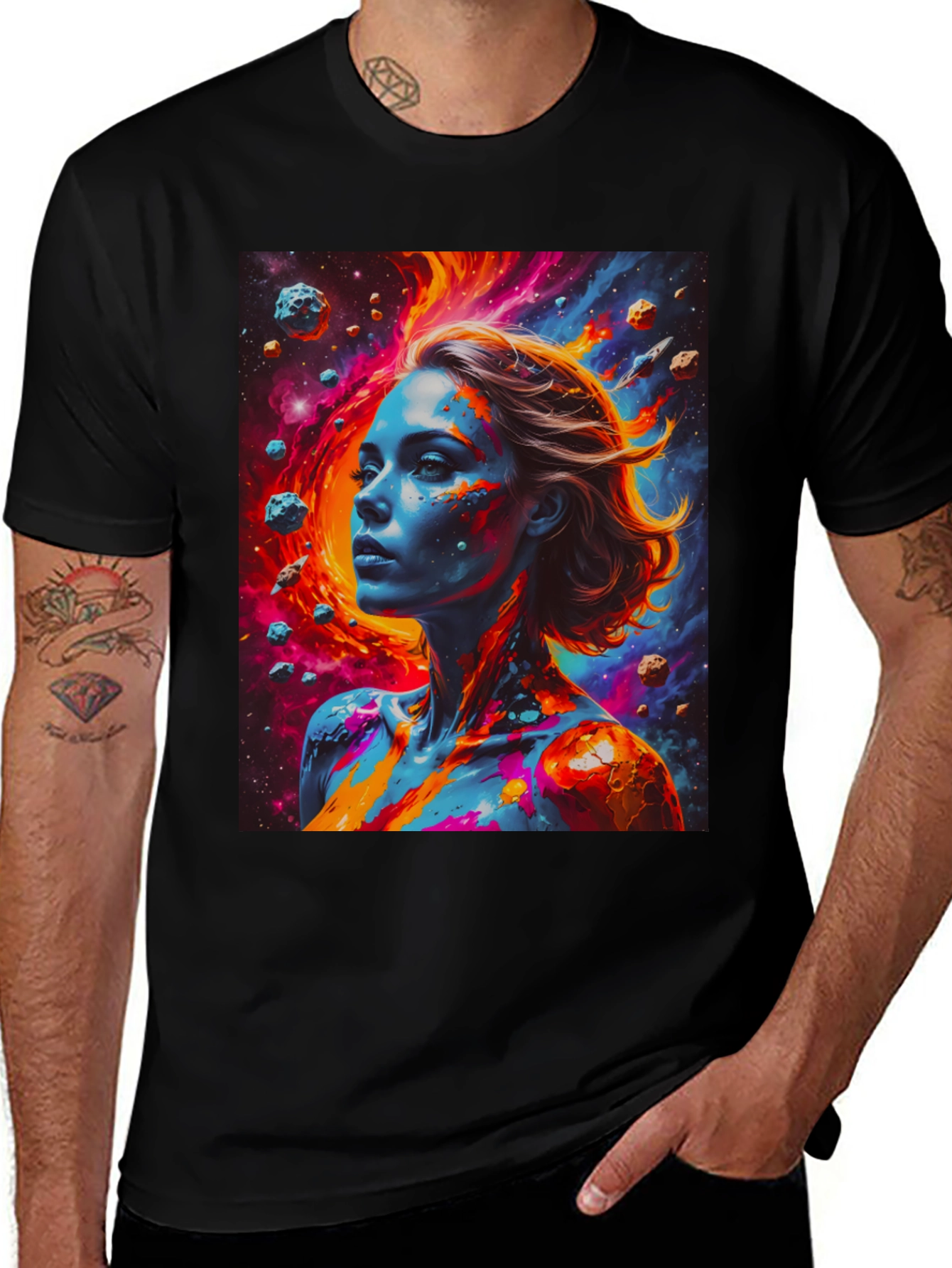 Variant 7 of Abstract Galaxy Woman Graphic Tee - Black Unisex T-Shirt