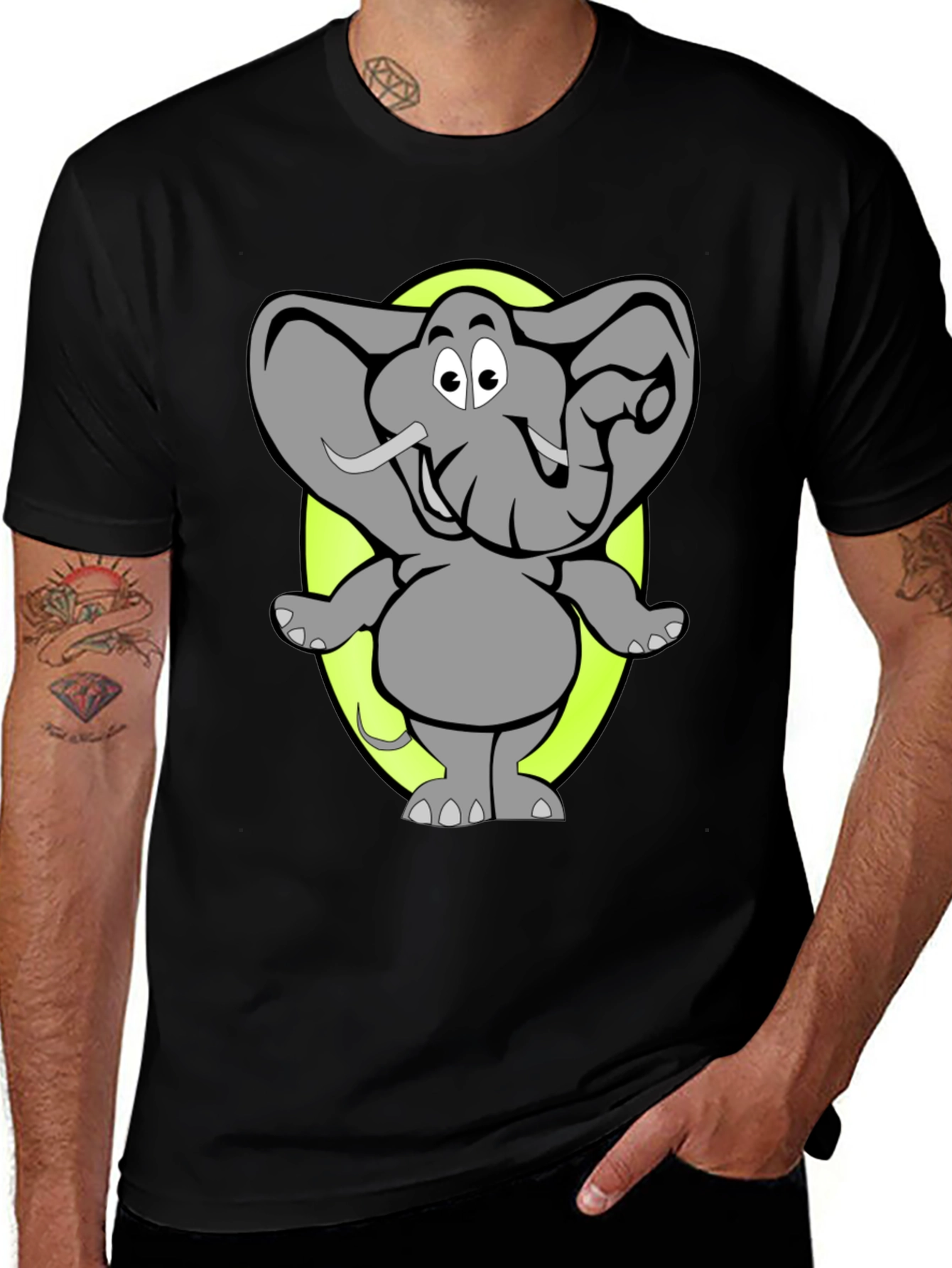 Variant 4 of Cartoon Elephant Graphic Tee - Black Cotton Comfort