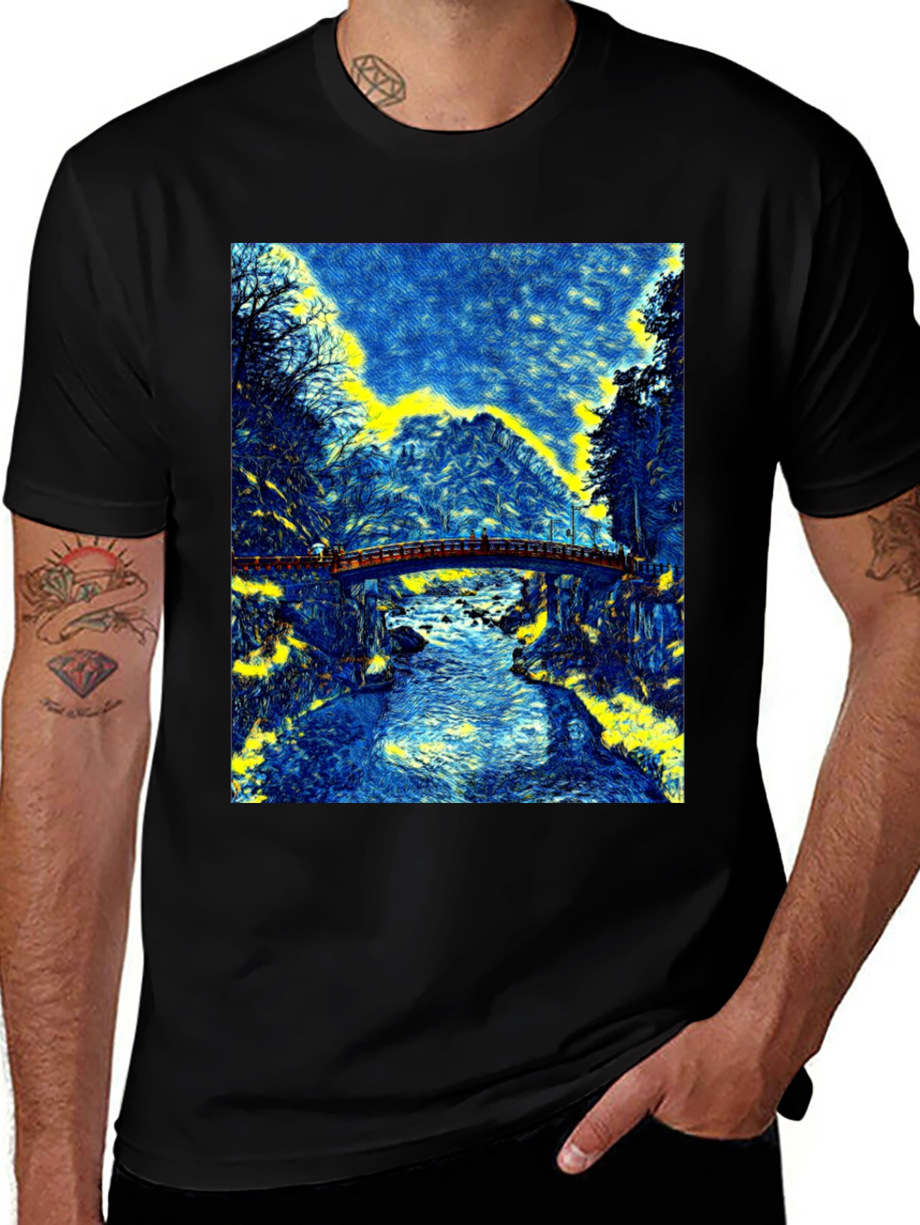 Variant 17 of Mountain Bridge Art Tee - Unique Graphic T-Shirt