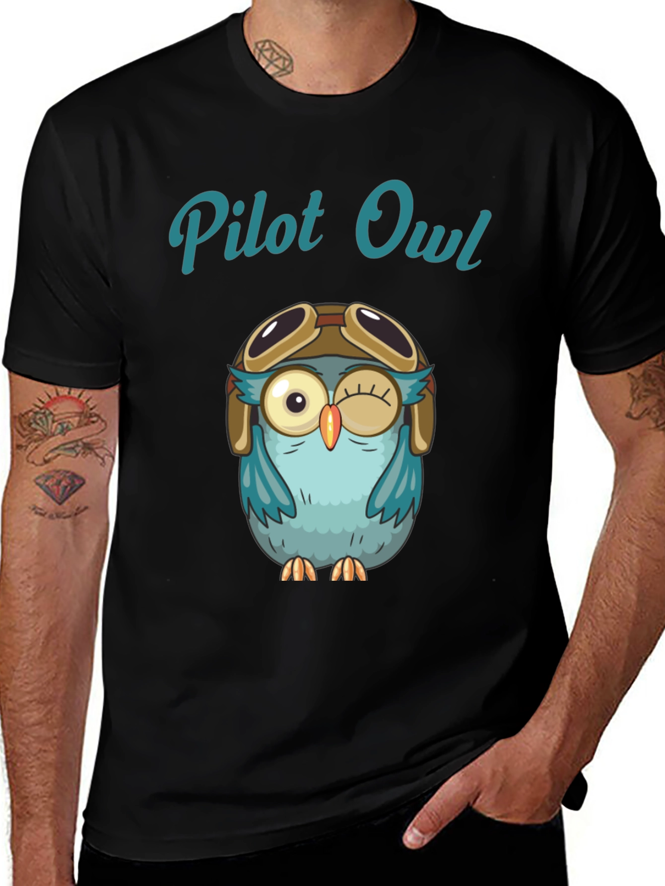 Variant 16 of Pilot Owl Graphic T-Shirt - Soft Cotton Crew Neck Tee