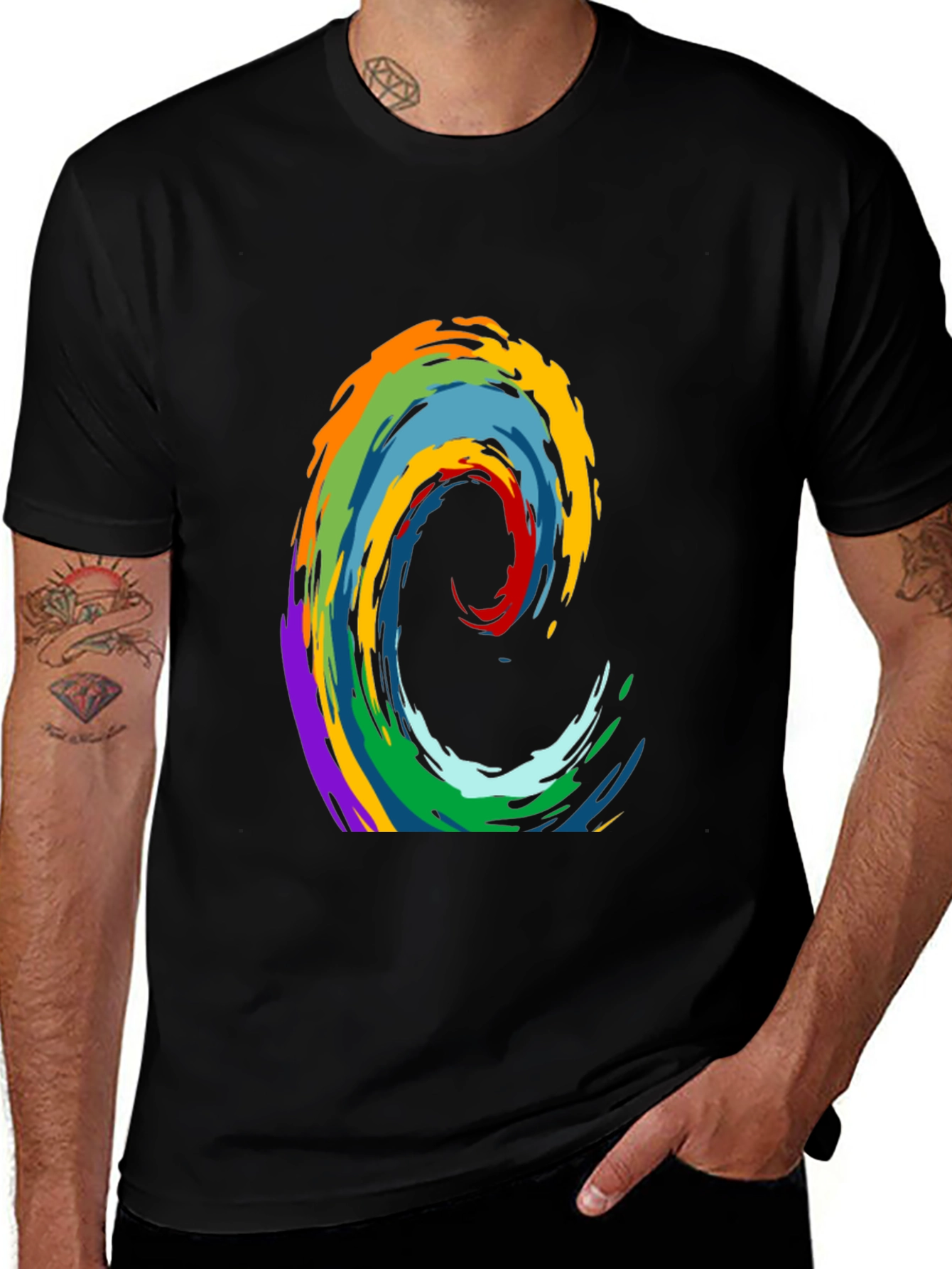 Variant 8 of Rainbow Wave Graphic Print Black T-Shirt