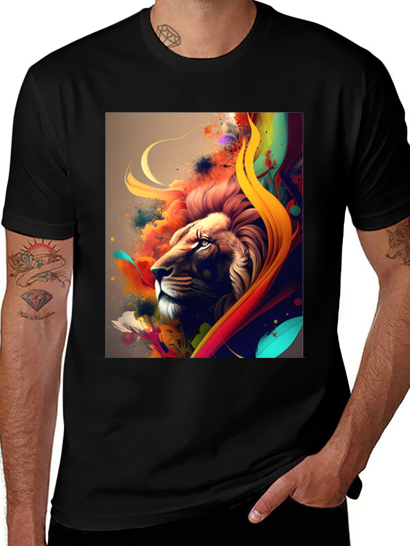 Variant 4 of Lion Art Print Black T-Shirt