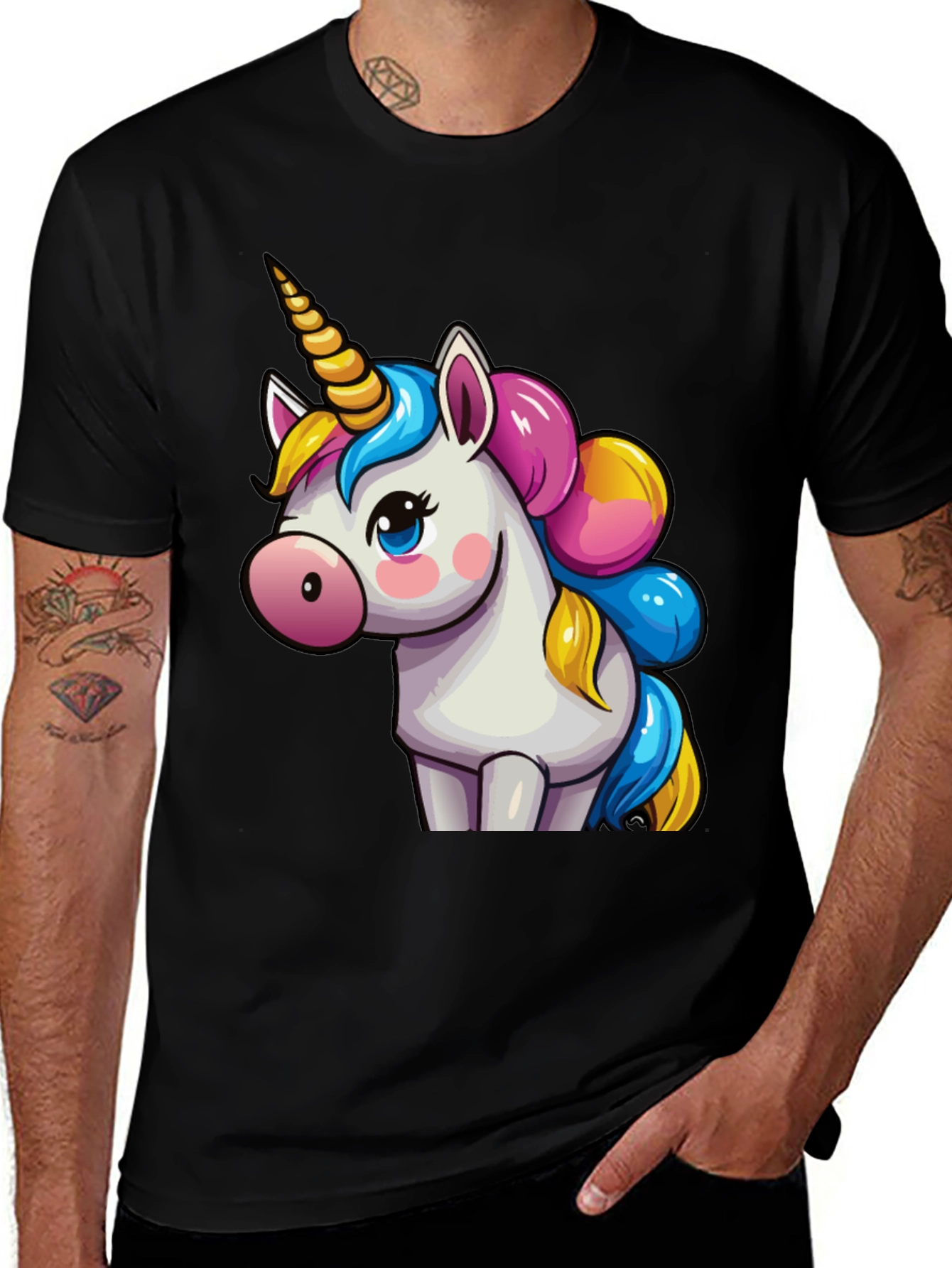Cute Unicorn Graphic Print Black T-Shirt