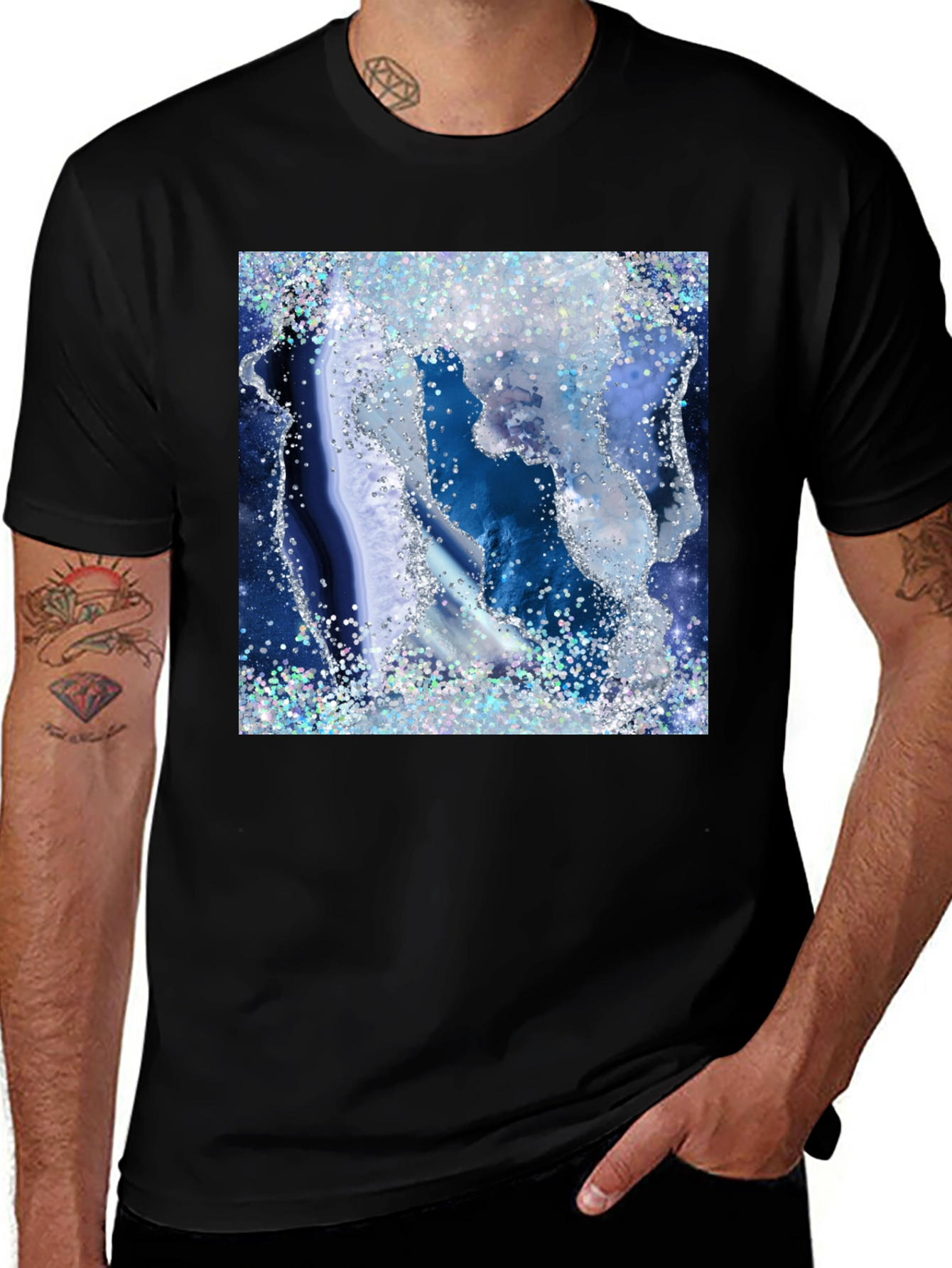 Black Blue Geode Glitter Graphic Tee main image