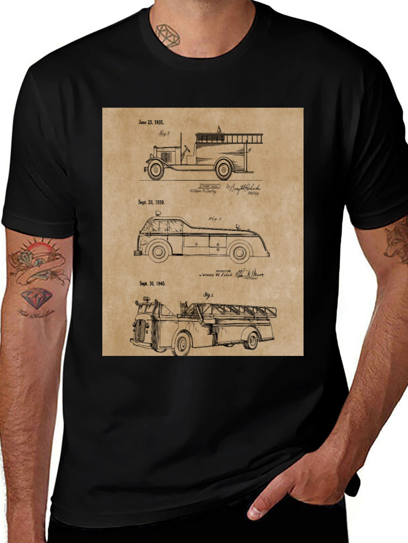 Variant 8 of Vintage Fire Truck Patent Print T-Shirt