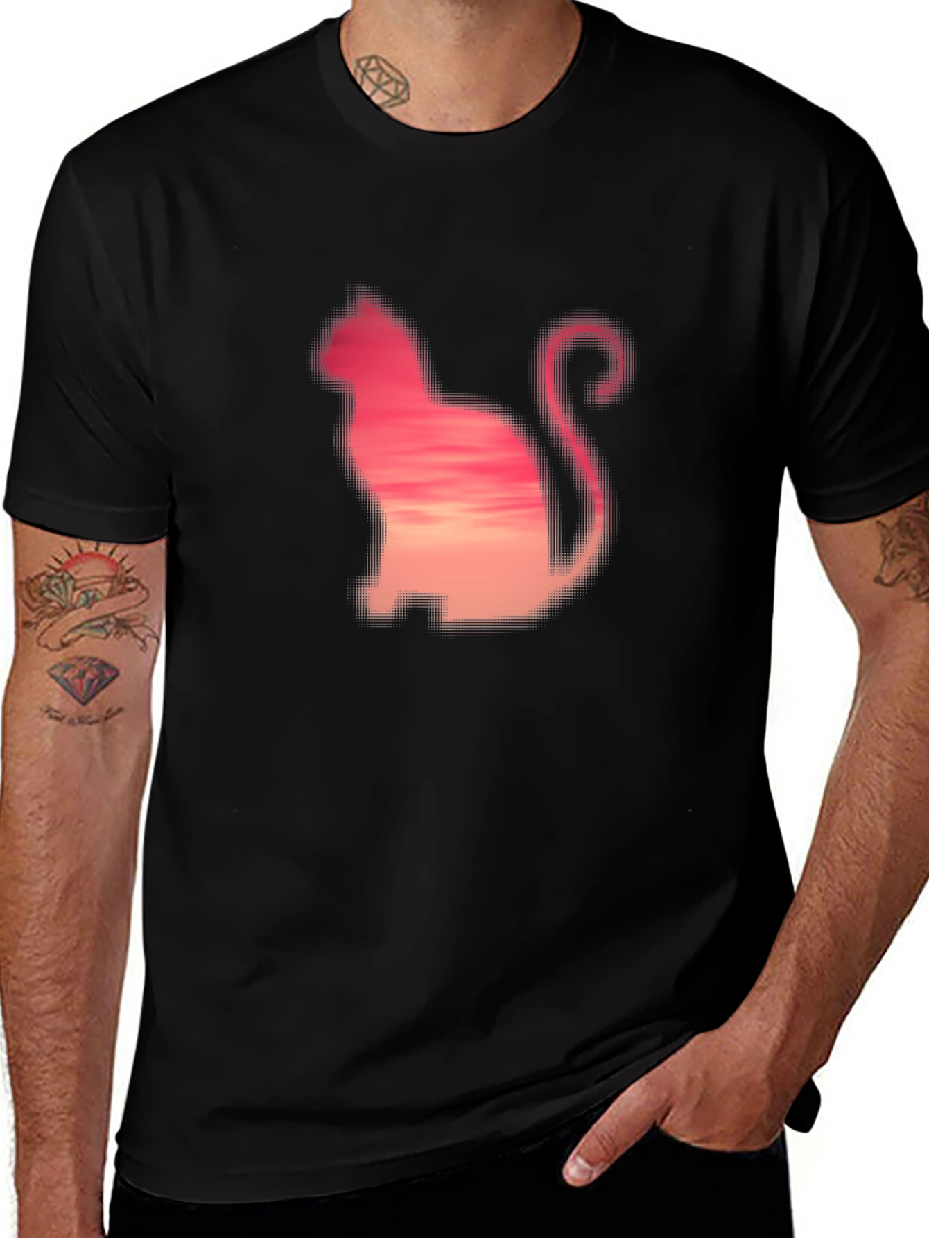 Variant 8 of Sunset Cat Silhouette Black T-Shirt